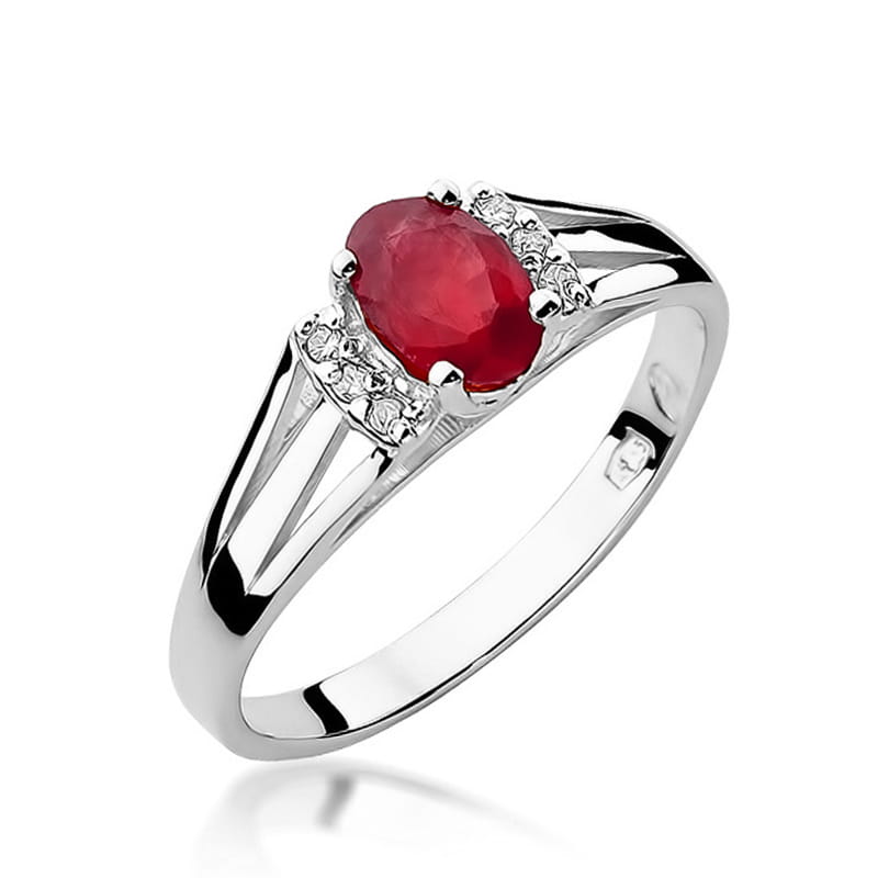 Inel Aur 14K cu Garnet 0.50 ct si Diamante - Alb