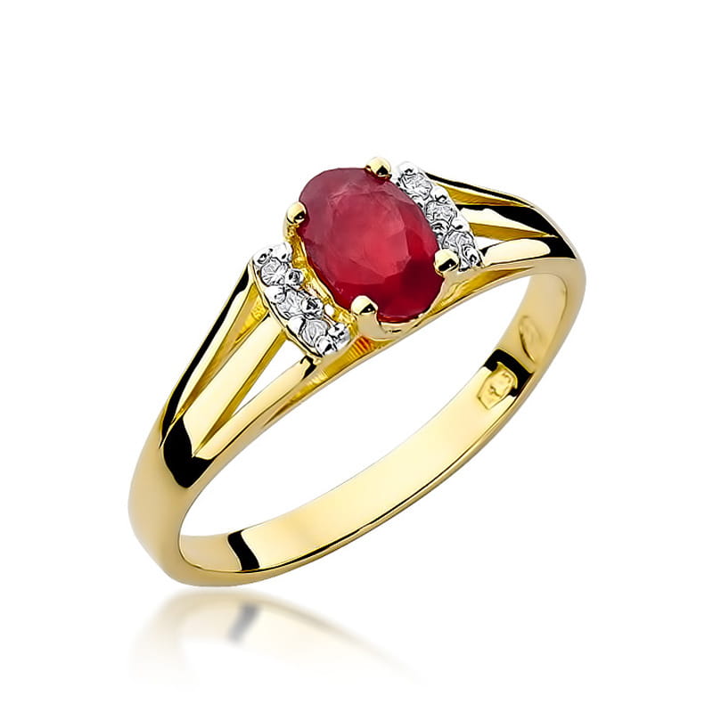 Inel Aur 14K cu Garnet 0.50 ct si Diamante