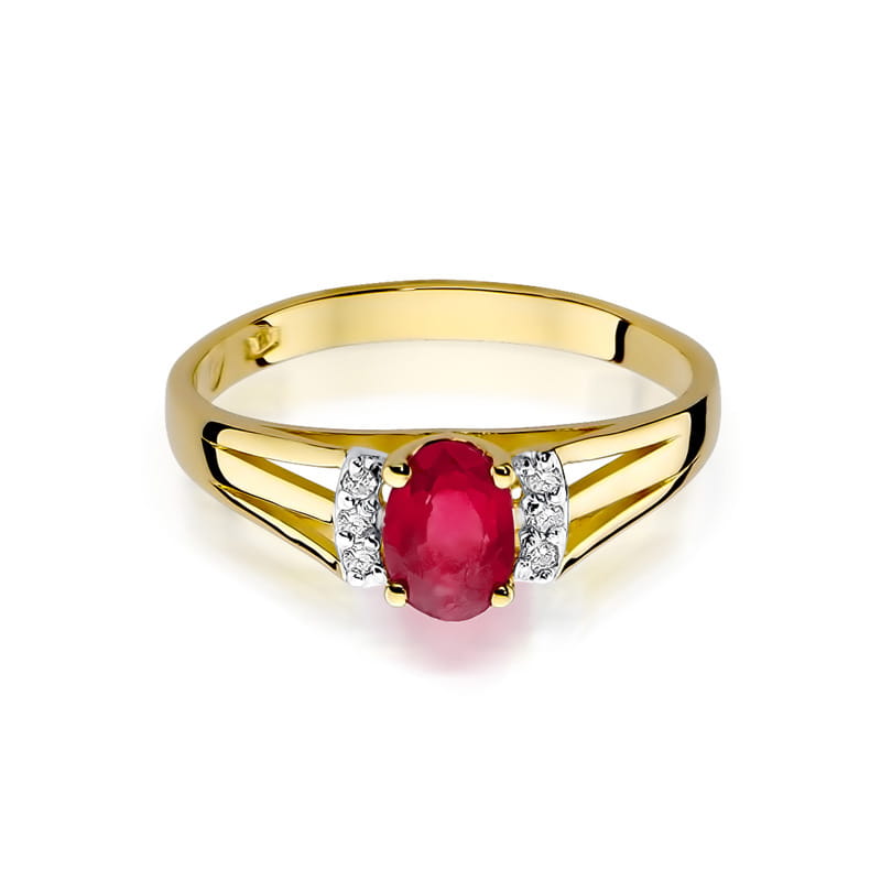 Inel Aur 14K cu Garnet 0.50 ct si Diamante - Galben
