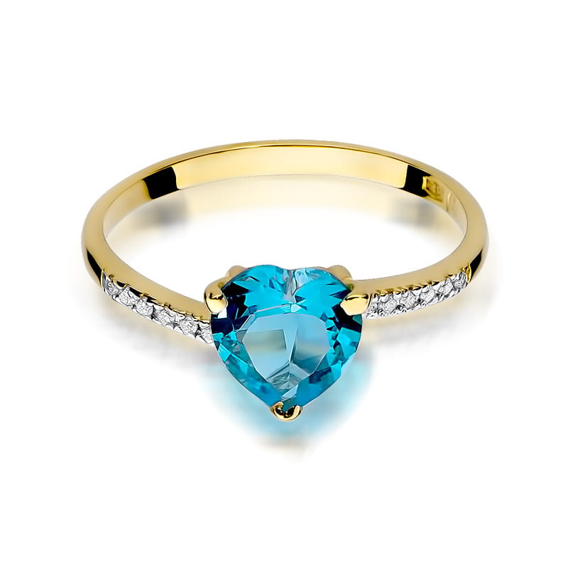 Inel Aur 9K cu Topaz Swiss 1.20 ct si Diamante Naturale 0.06 ct