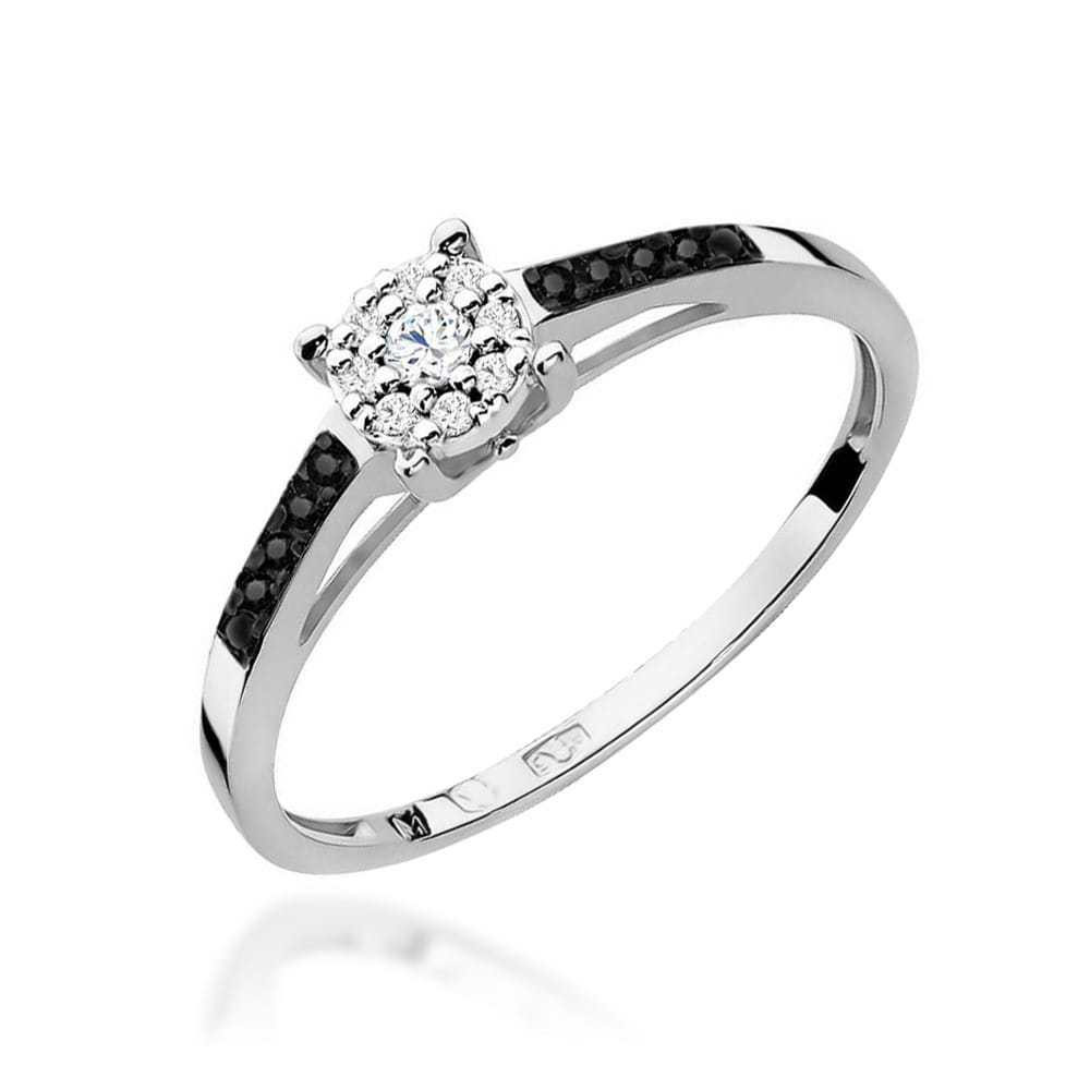 Inel Aur 9K cu Diamante Naturale Albe si Negre 0.12 ct