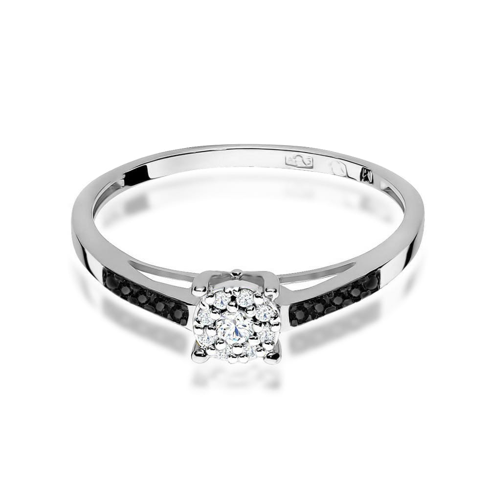 Inel Aur 9K cu Diamante Naturale Albe si Negre 0.12 ct
