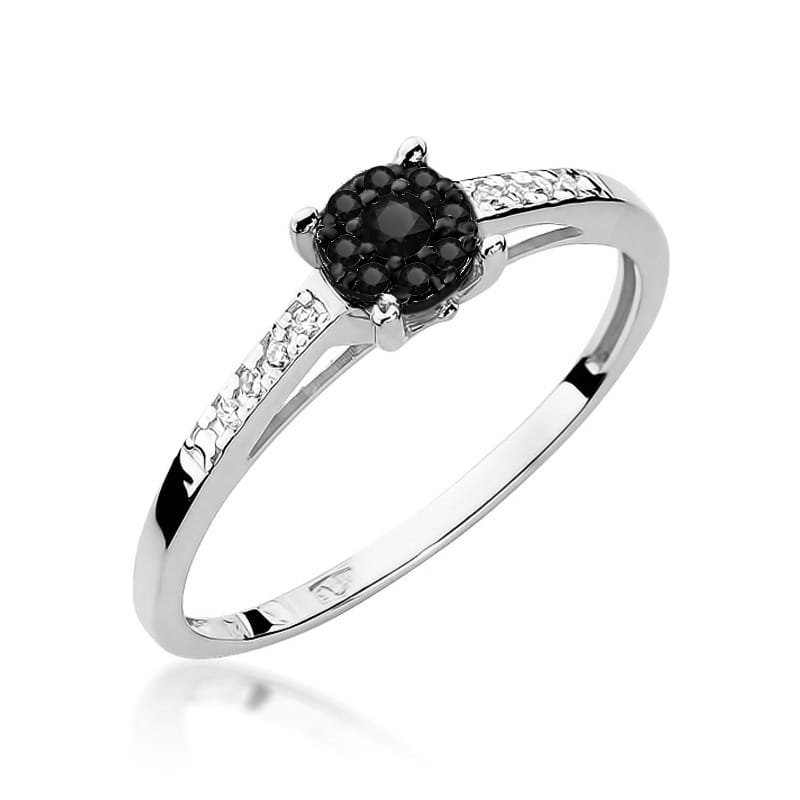 Inel Aur 9K cu Diamante Naturale Albe si Negre 0.12 ct