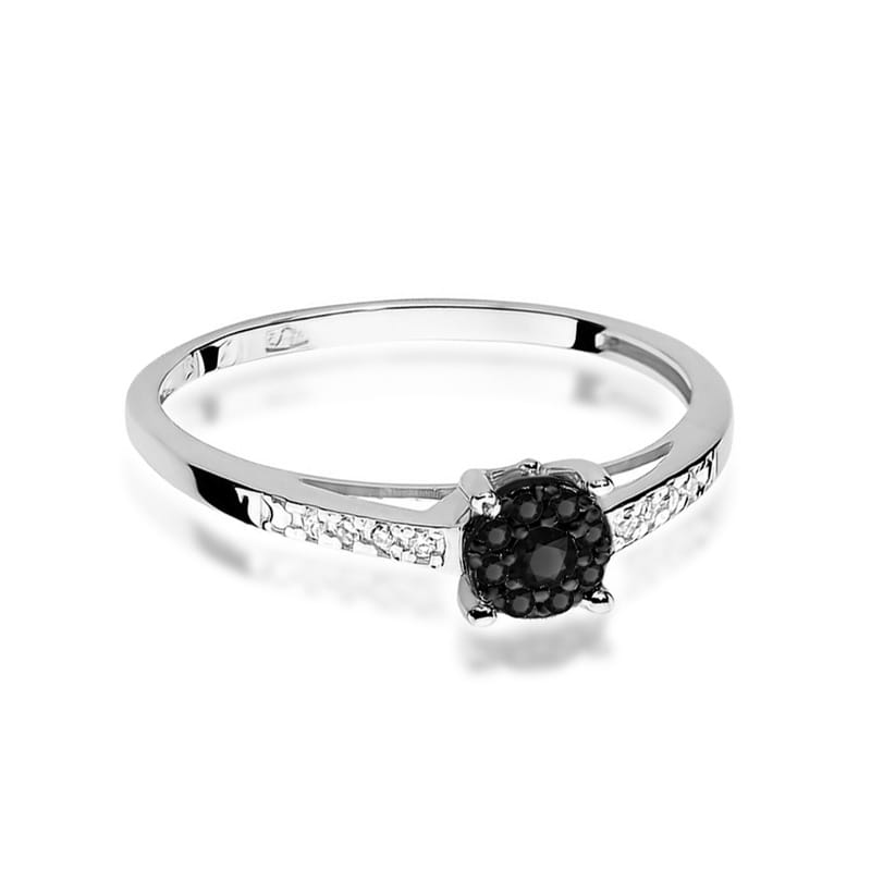 Inel Aur 9K cu Diamante Naturale Albe si Negre 0.12 ct
