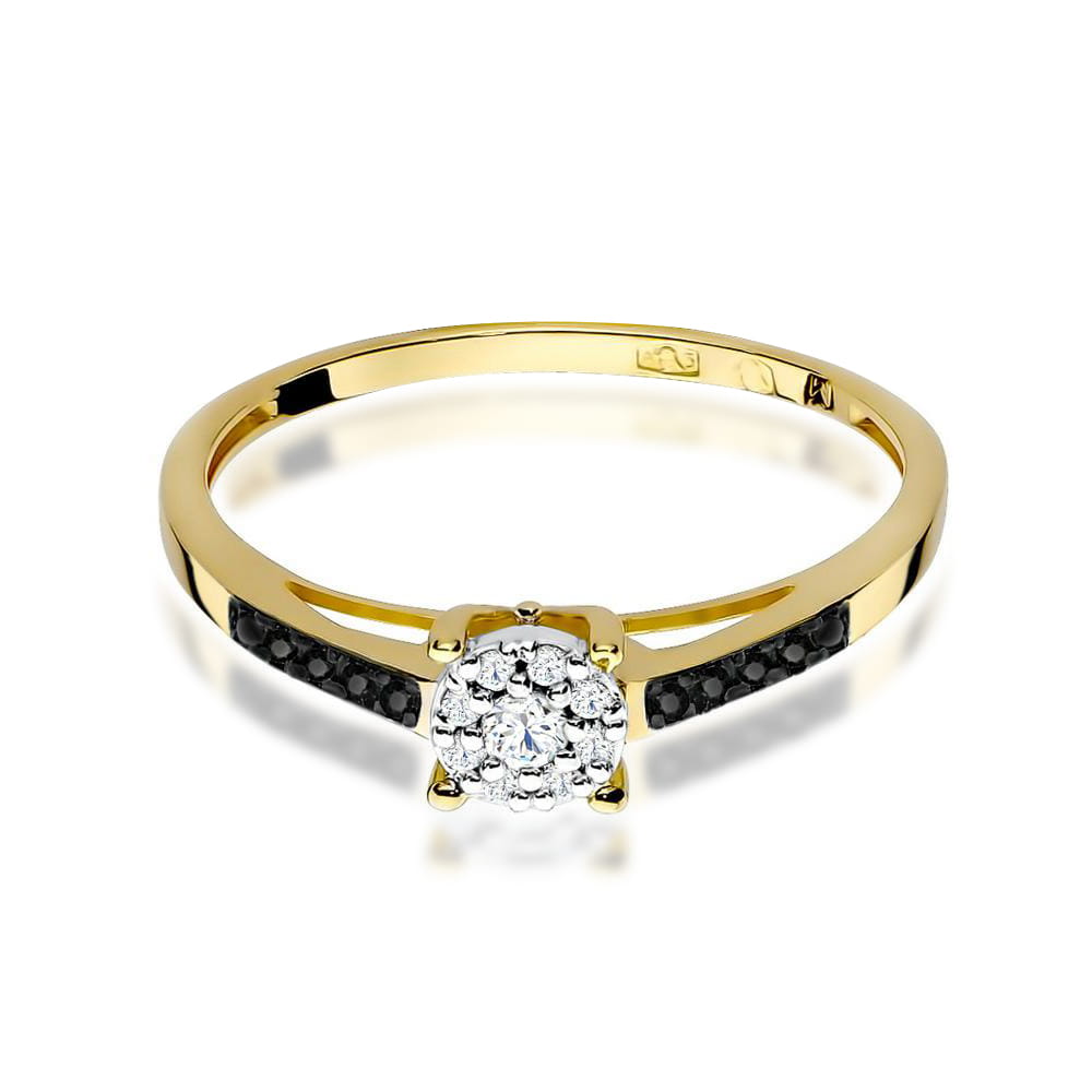 Inel Aur 9K cu Diamante Naturale Albe si Negre 0.12 ct