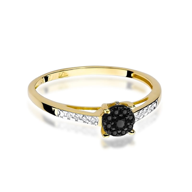 Inel Aur 9K cu Diamante Naturale Albe si Negre 0.12 ct