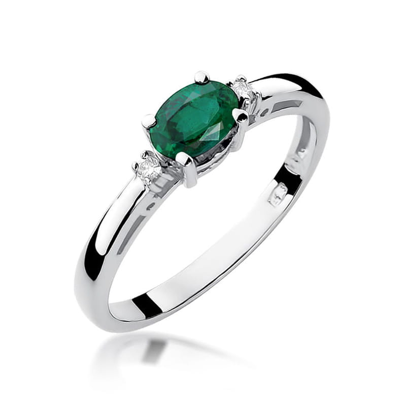 Inel Aur 14k cu Smarald 0.40 ct - Alb