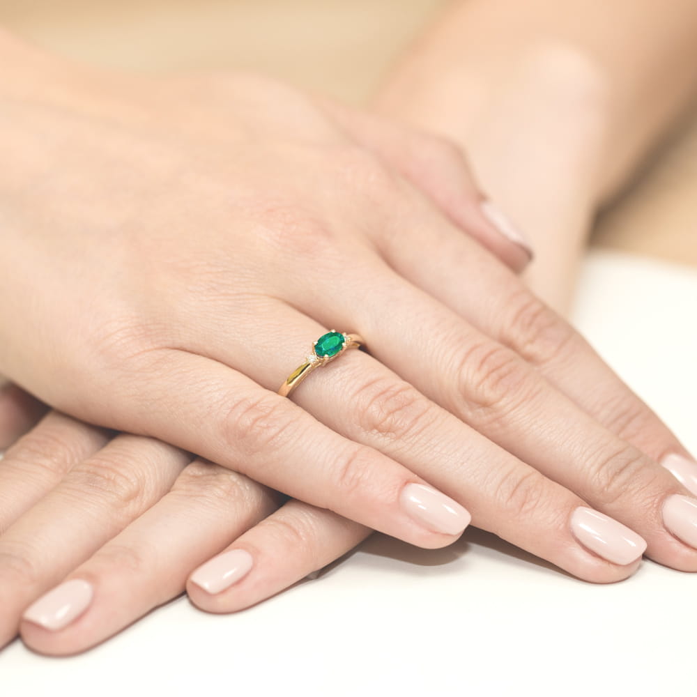 Inel Aur 14k cu Smarald 0.40 ct - Galben