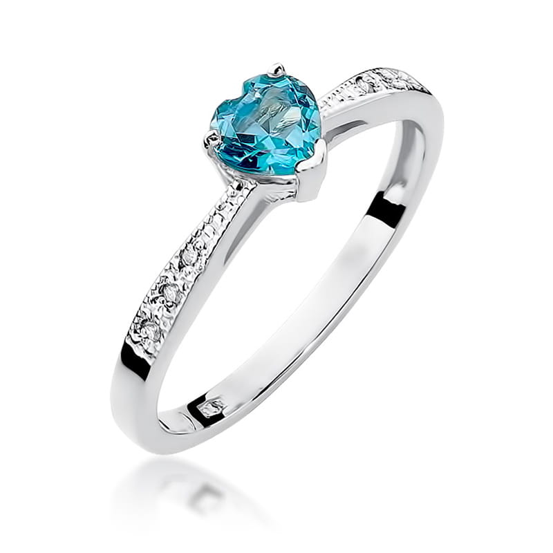 Inel Aur 9K cu Topaz Swiss 0.50 ct si Diamante Naturale 0.03 ct