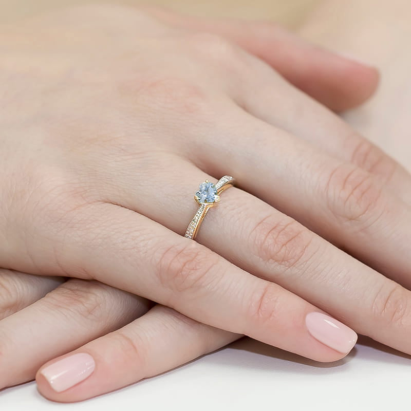 Inel Aur 9K cu Diamante Albastru de Laborator 0.53 ct