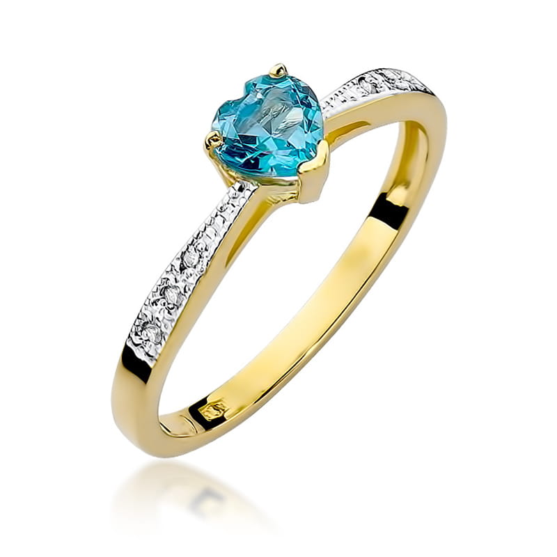 Inel Aur 9K cu Topaz Swiss 0.50 ct si Diamante Naturale 0.03 ct