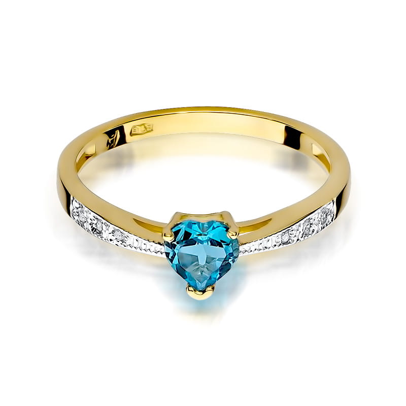 Inel Aur 9K cu Topaz Swiss 0.50 ct si Diamante Naturale 0.03 ct