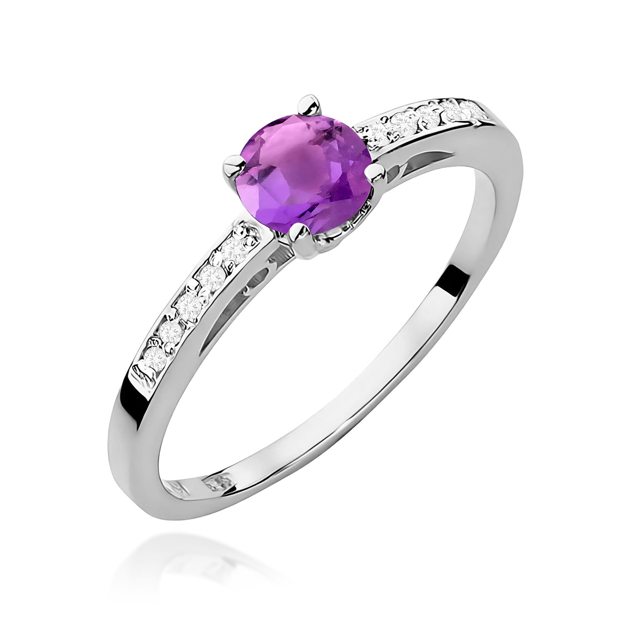 Inel Aur 9K cu Ametist 0.50 ct si Diamante Naturale 0.05 ct