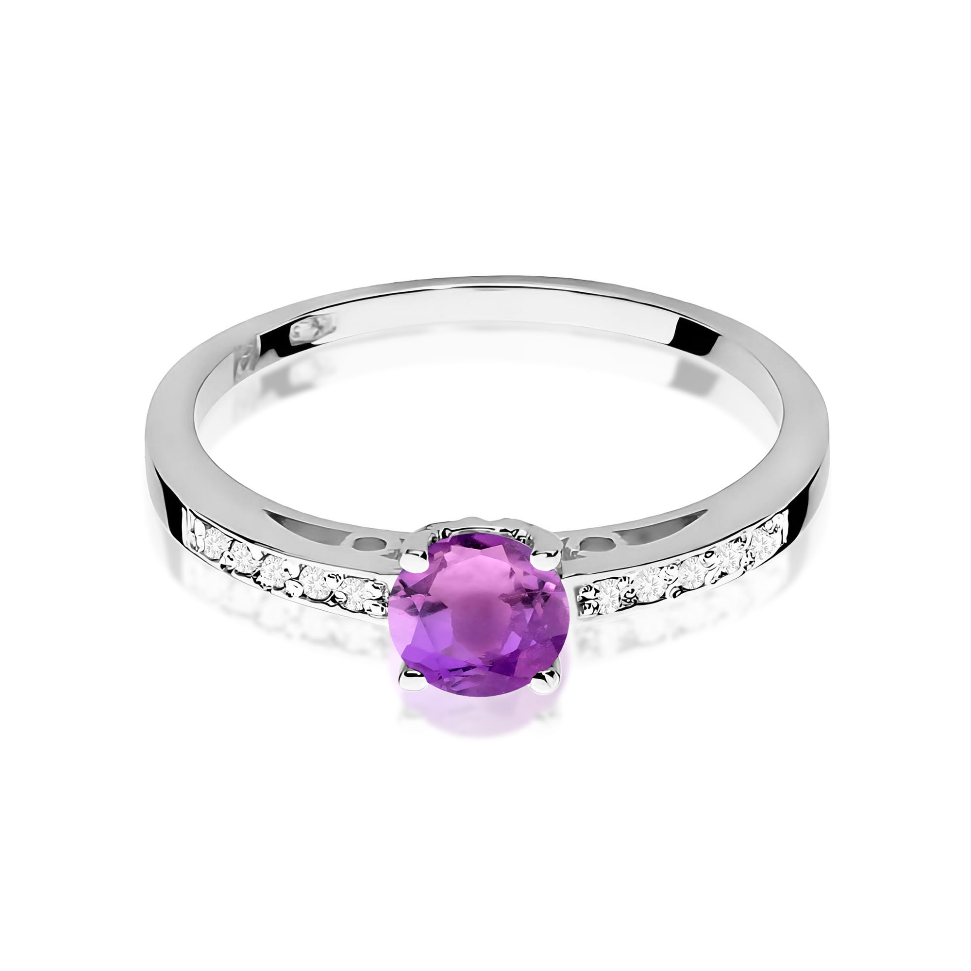 Inel Aur 9K cu Ametist 0.50 ct si Diamante Naturale 0.05 ct