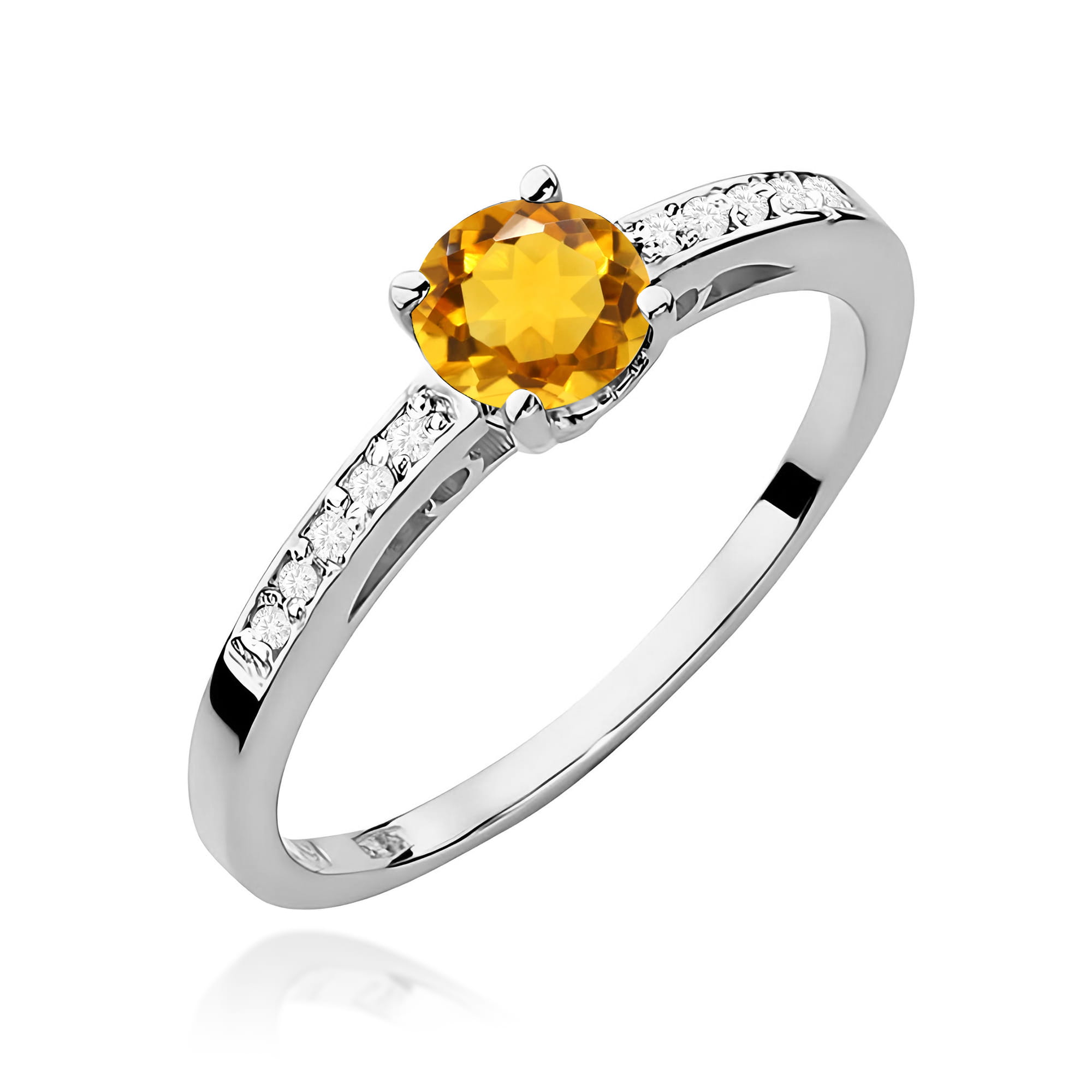 Inel Aur 9K cu Citrin 0.50 ct si Diamante Naturale 0.05 ct