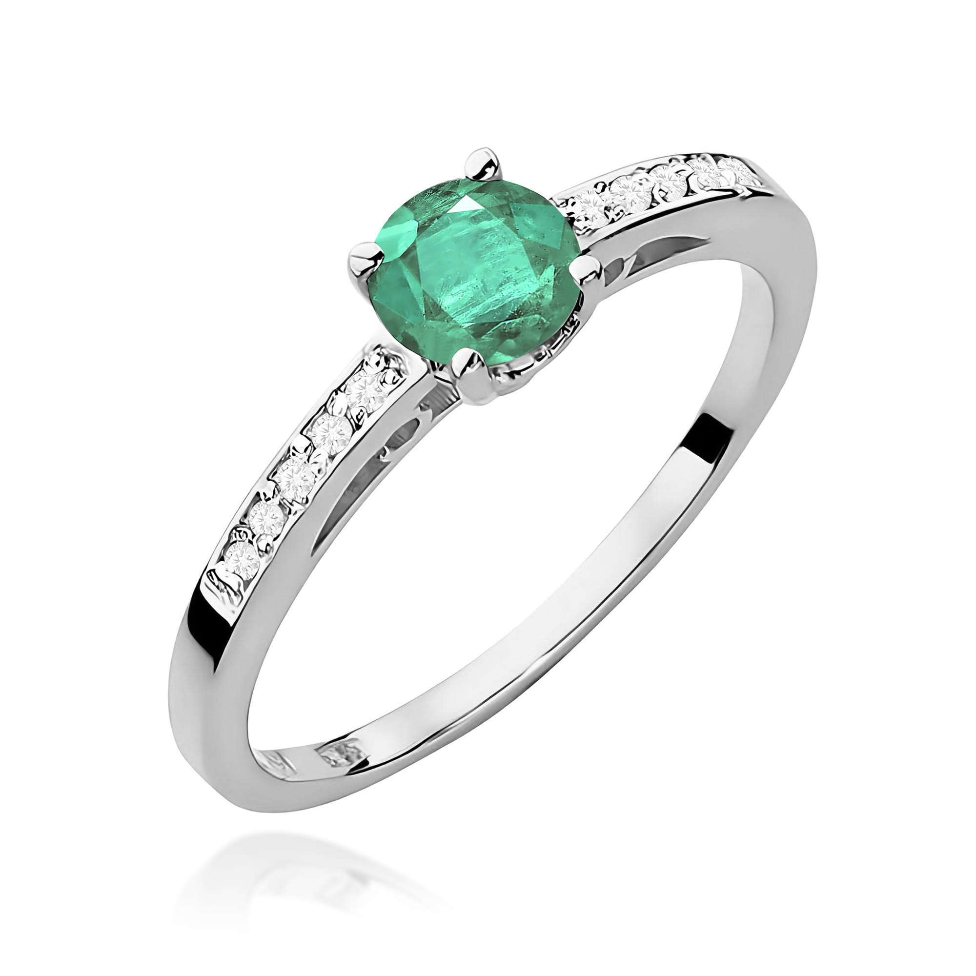 Inel Aur 9K cu Smarald 0.50 ct si Diamante Naturale 0.05 ct