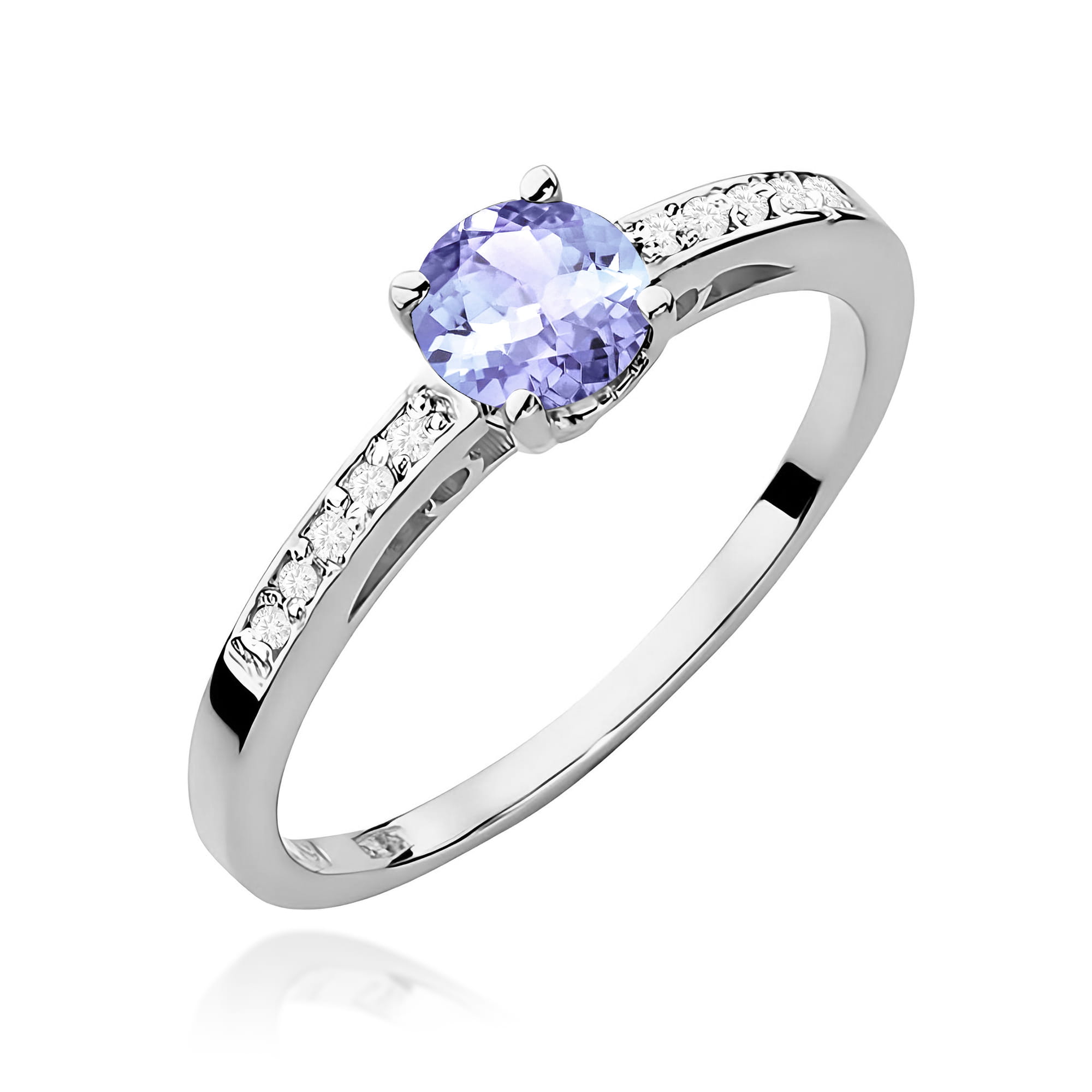 Inel Aur 9K cu Tanzanit 0.50 ct si Diamante Naturale 0.05 ct