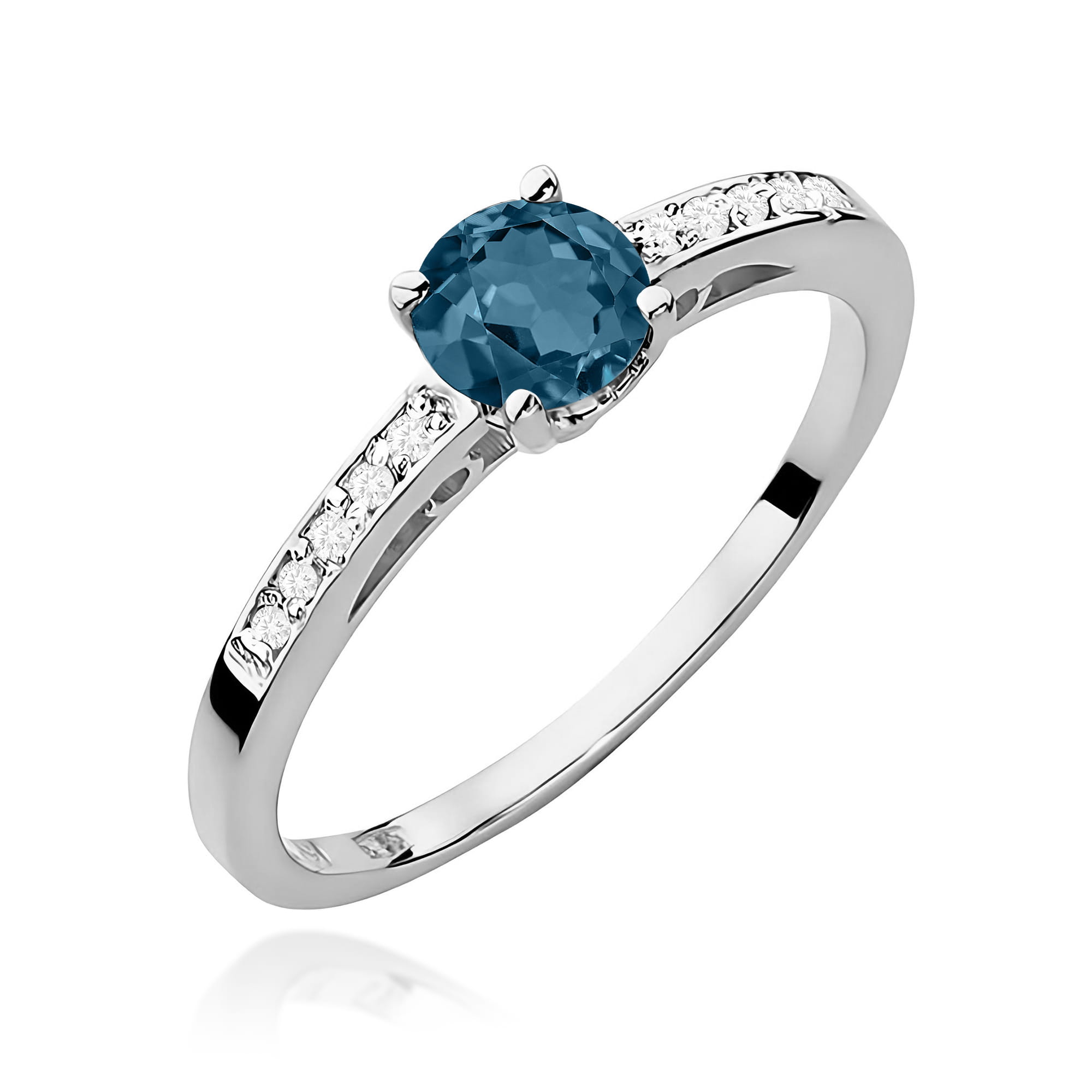 Inel Aur 9K cu Topaz London Blue 0.50 ct si Diamante Naturale 0.05 ct