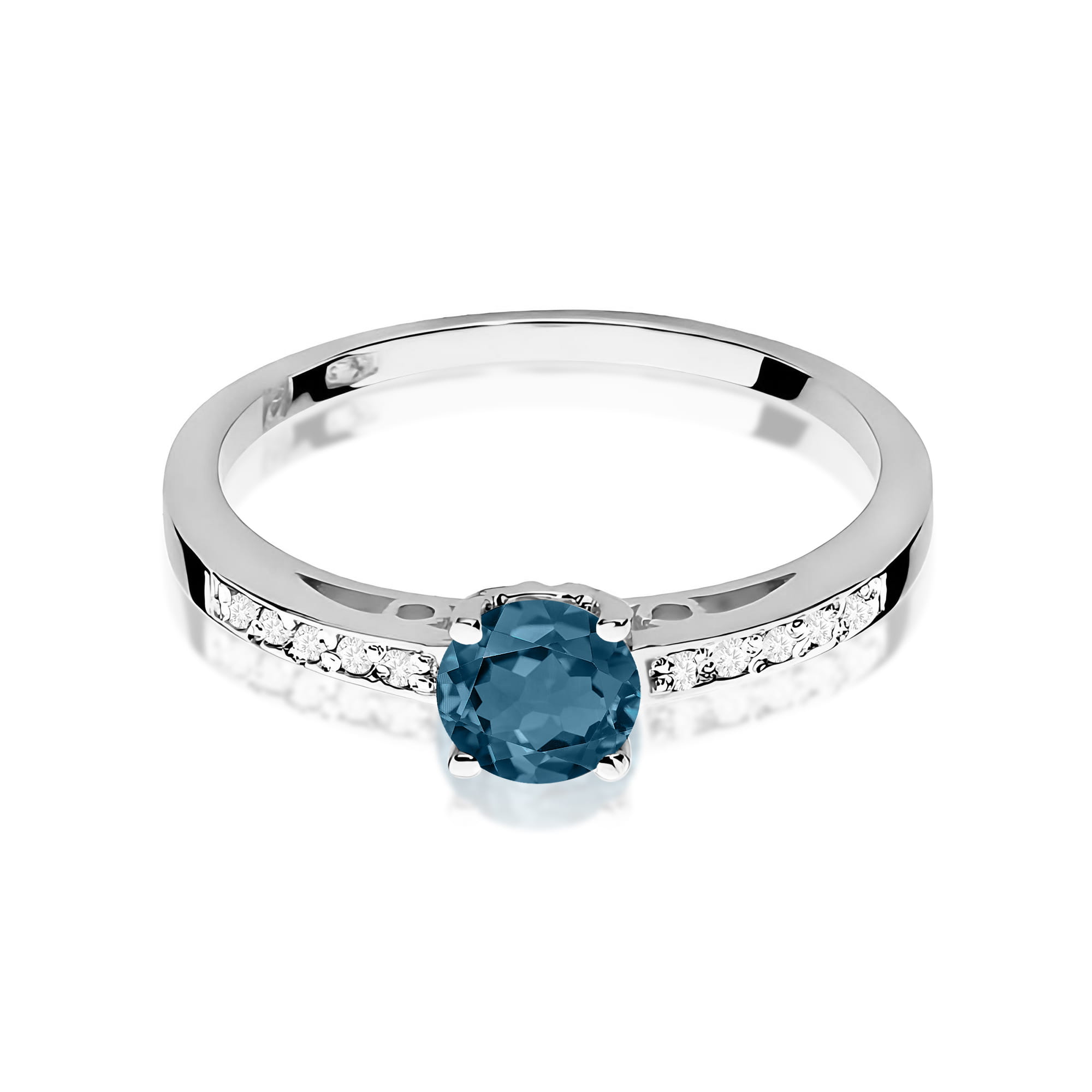 Inel Aur 9K cu Topaz London Blue 0.50 ct si Diamante Naturale 0.05 ct