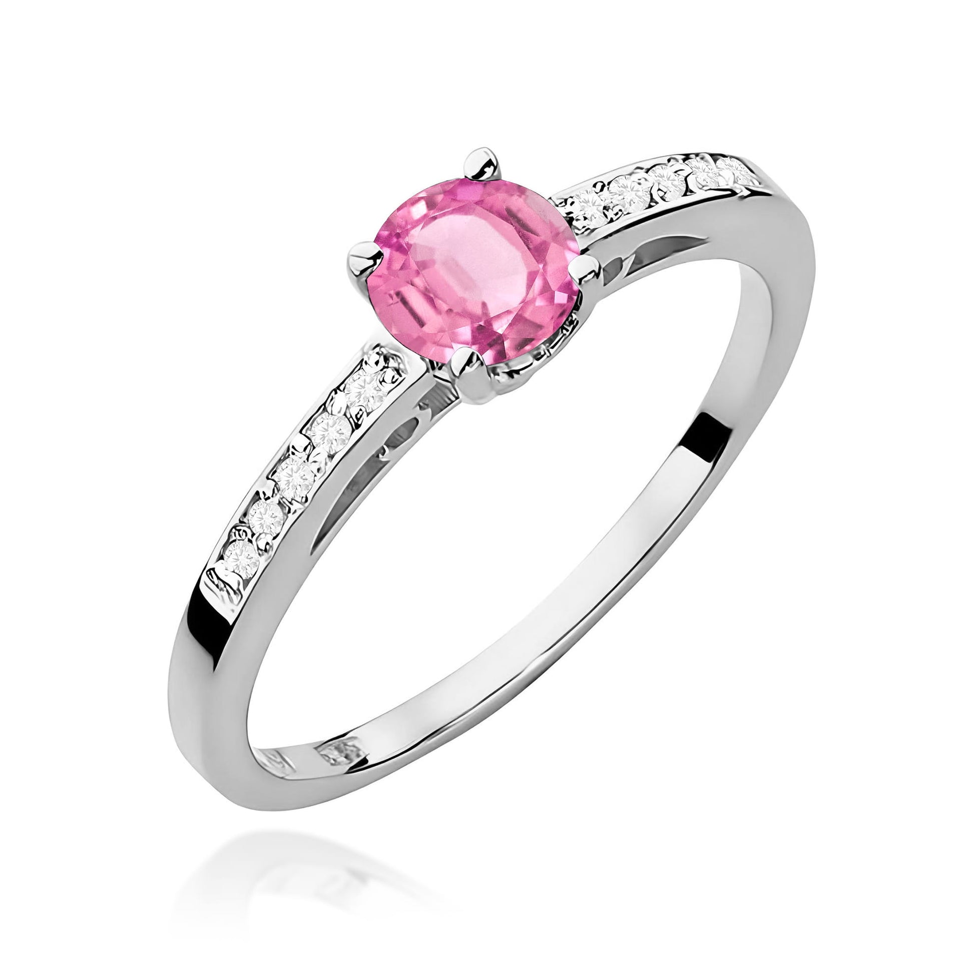 Inel Aur 9K cu Topaz Roz 0.60 ct si Diamante Naturale 0.05 ct