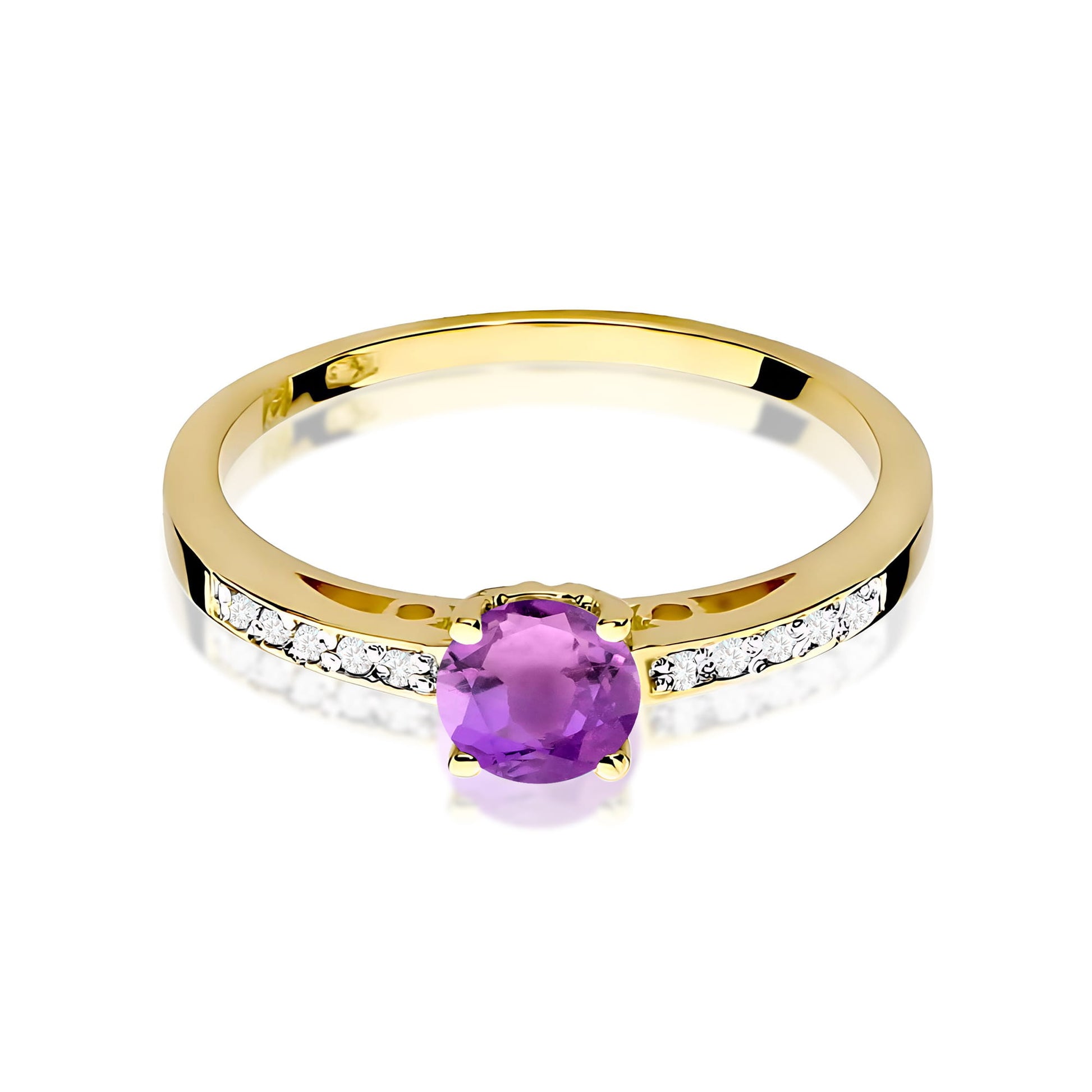 Inel Aur 9K cu Ametist 0.50 ct si Diamante Naturale 0.05 ct