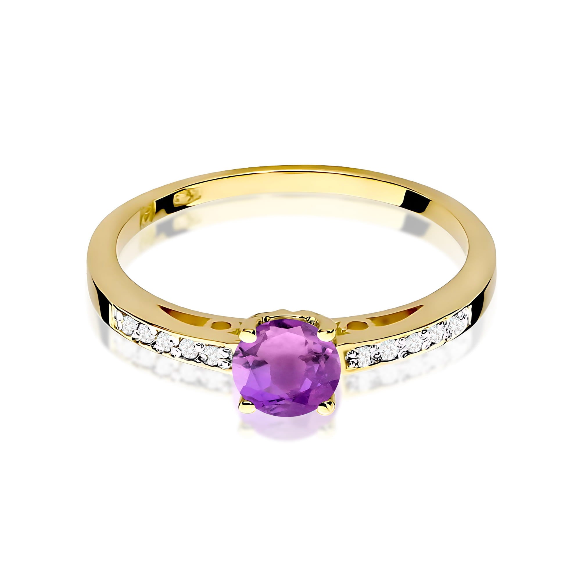 Inel Aur 9K cu Ametist 0.50 ct si Diamante Naturale 0.05 ct