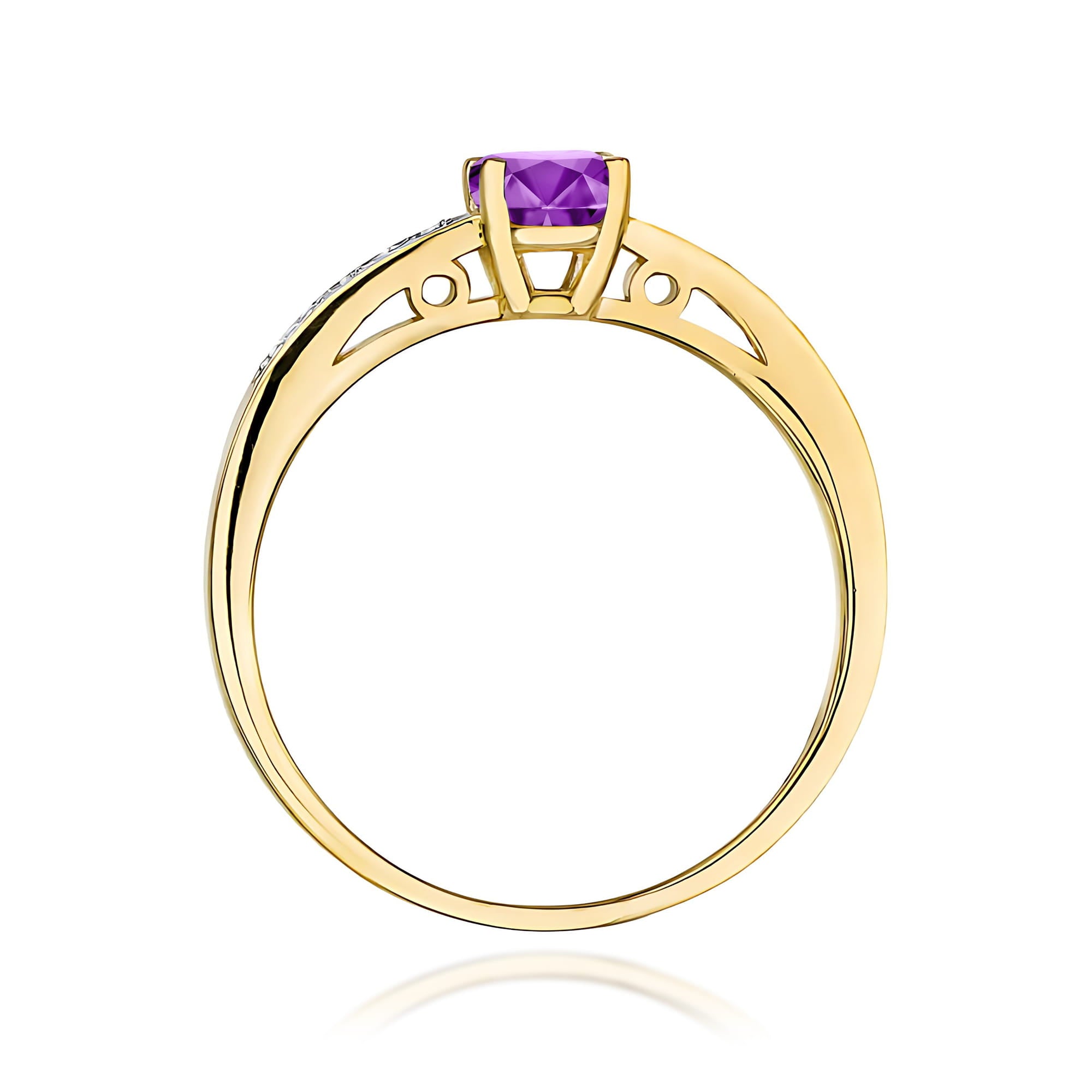 Inel Aur 9K cu Ametist 0.50 ct si Diamante Naturale 0.05 ct