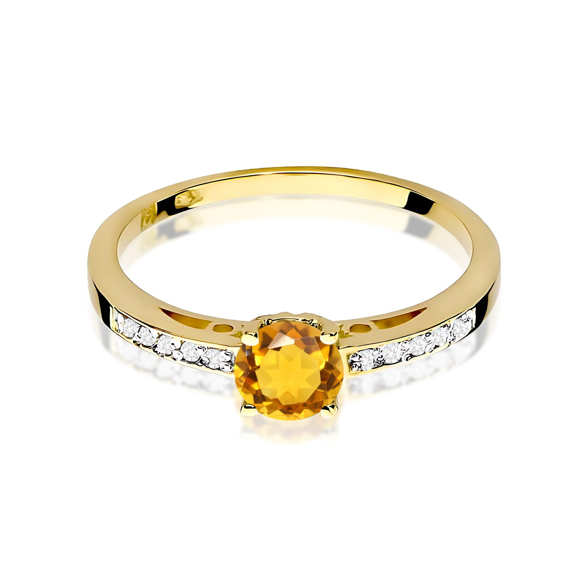 Inel Aur 9K cu Citrin 0.50 ct si Diamante Naturale 0.05 ct