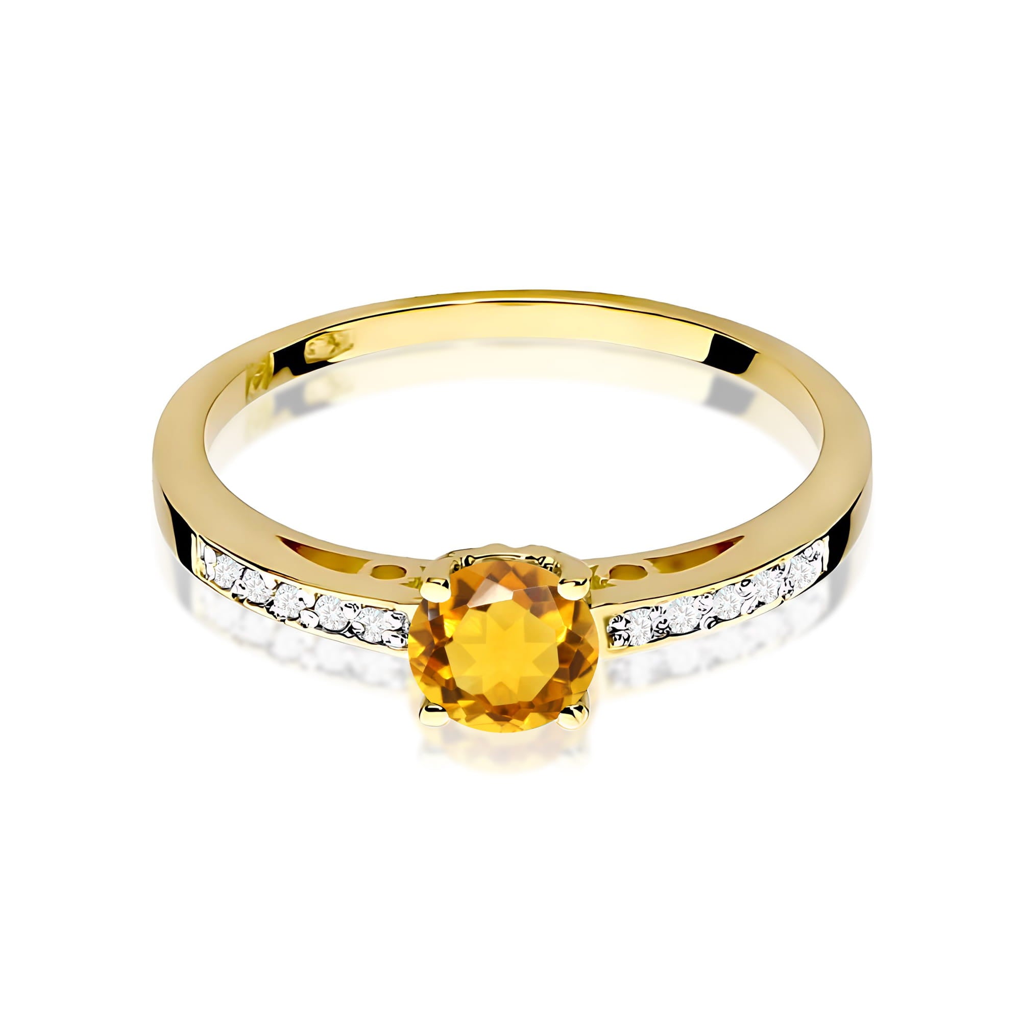 Inel Aur 9K cu Citrin 0.50 ct si Diamante Naturale 0.05 ct