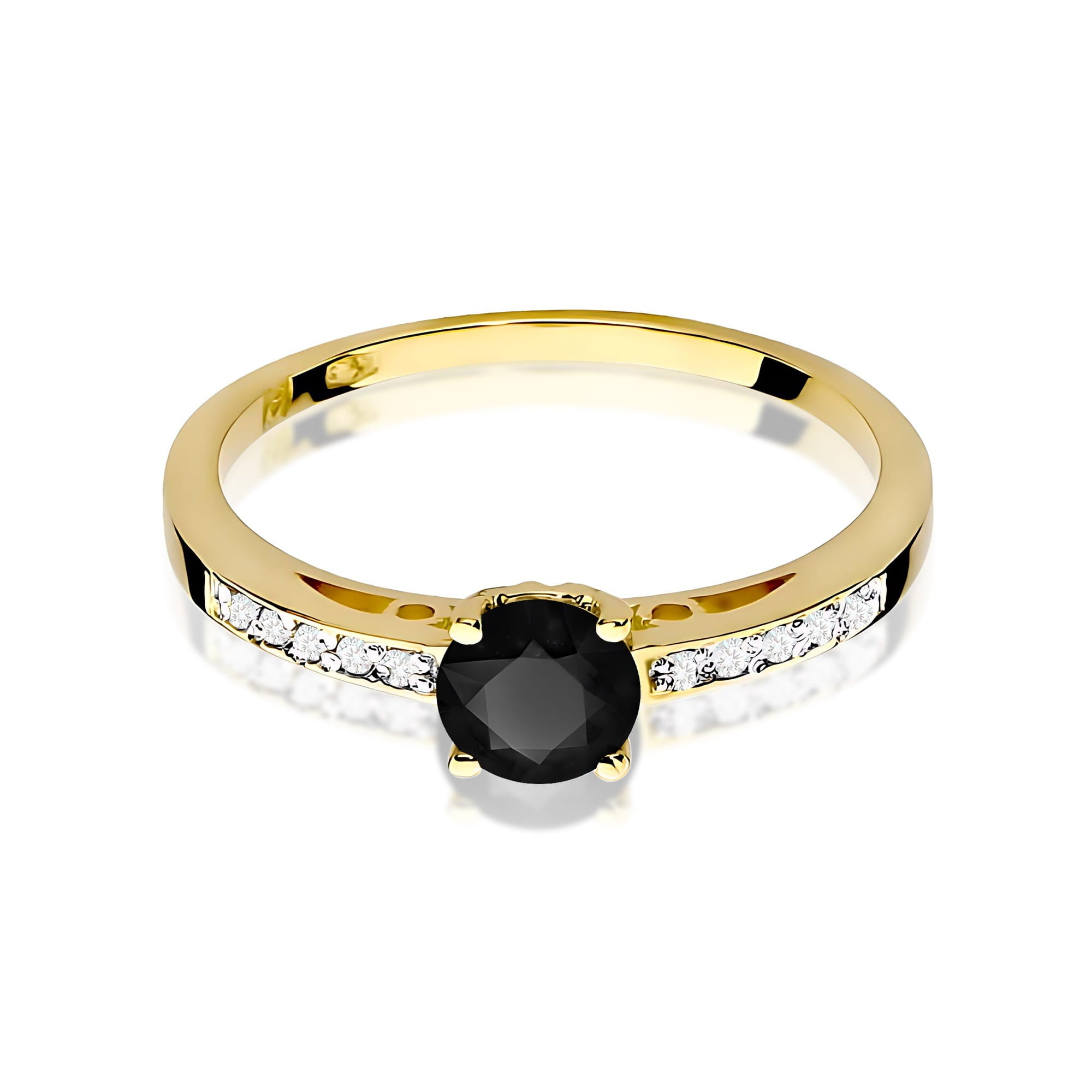 Inel Aur 9K cu Diamante Naturale Albe si Negre 0.55 ct