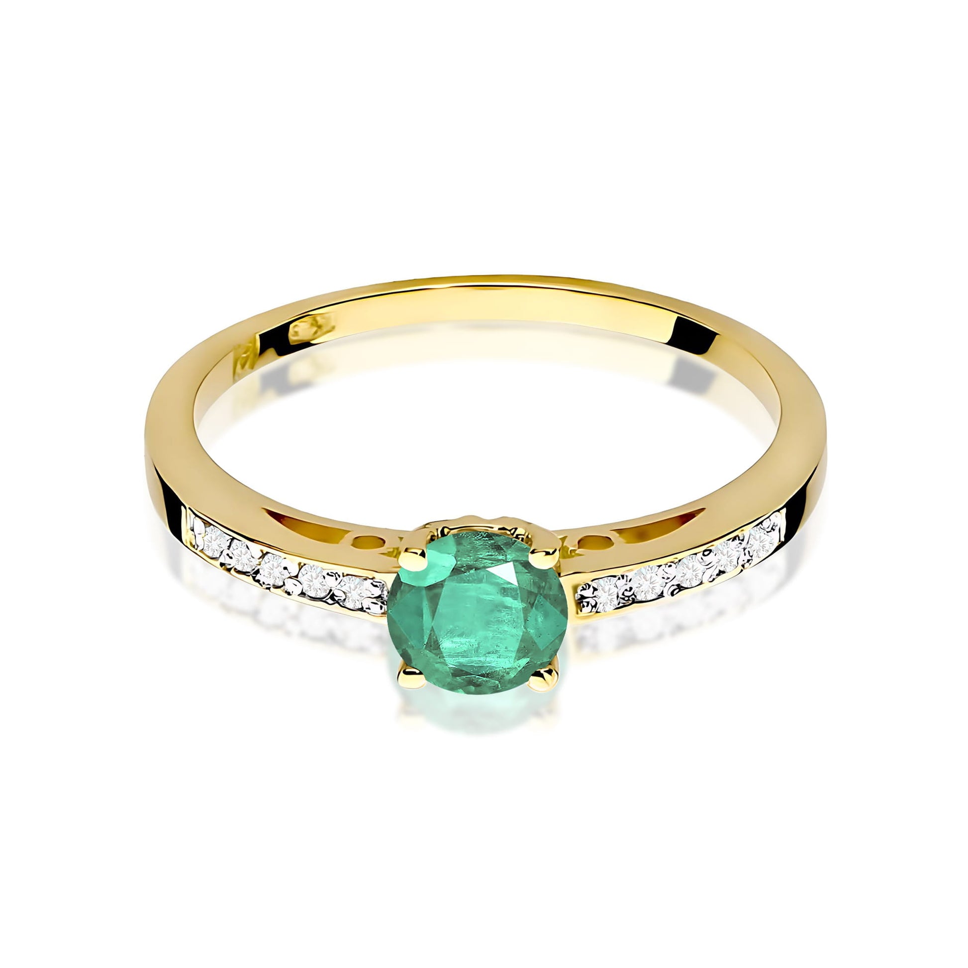 Inel Aur 9K cu Smarald 0.50 ct si Diamante Naturale 0.05 ct