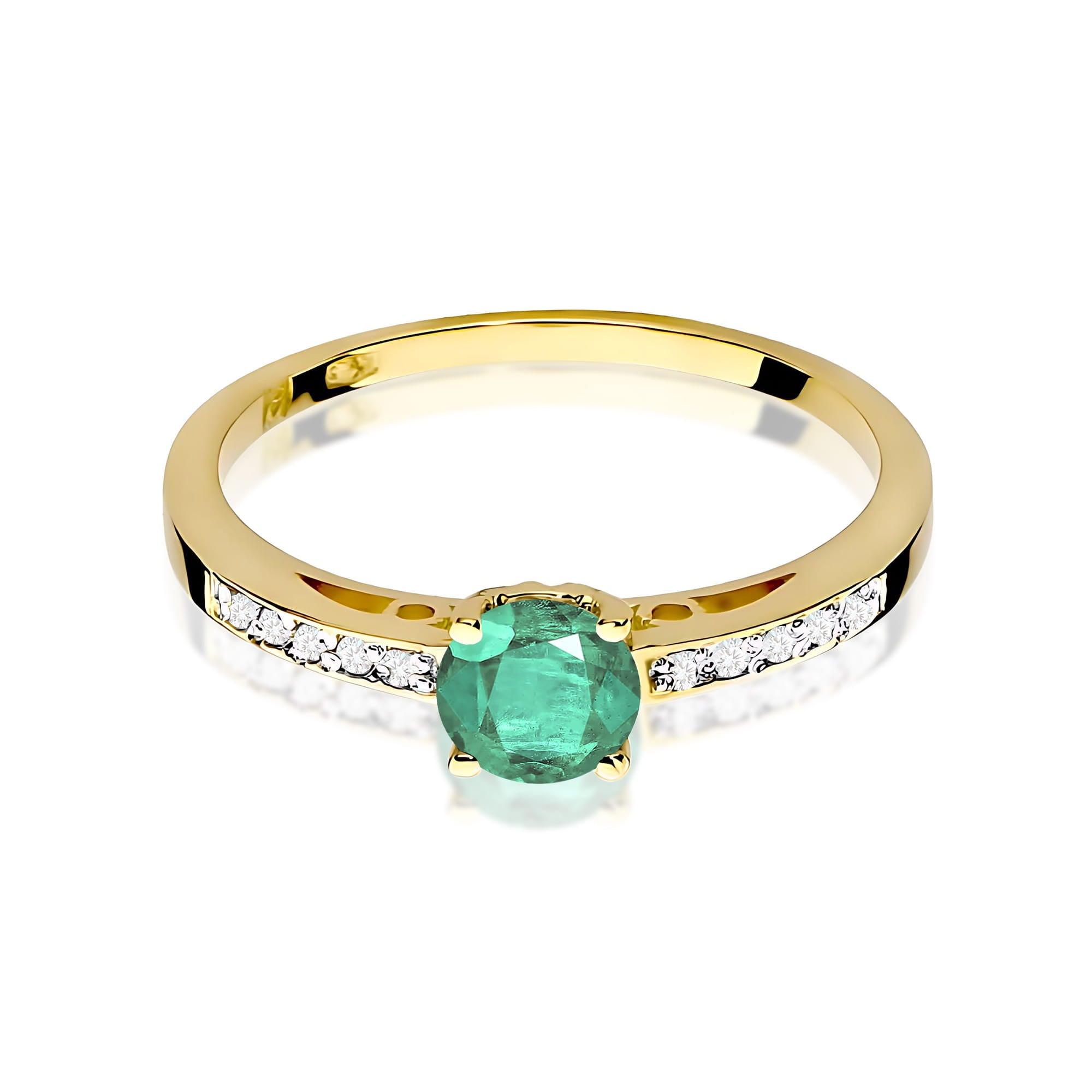 Inel Aur 9K cu Smarald 0.50 ct si Diamante Naturale 0.05 ct