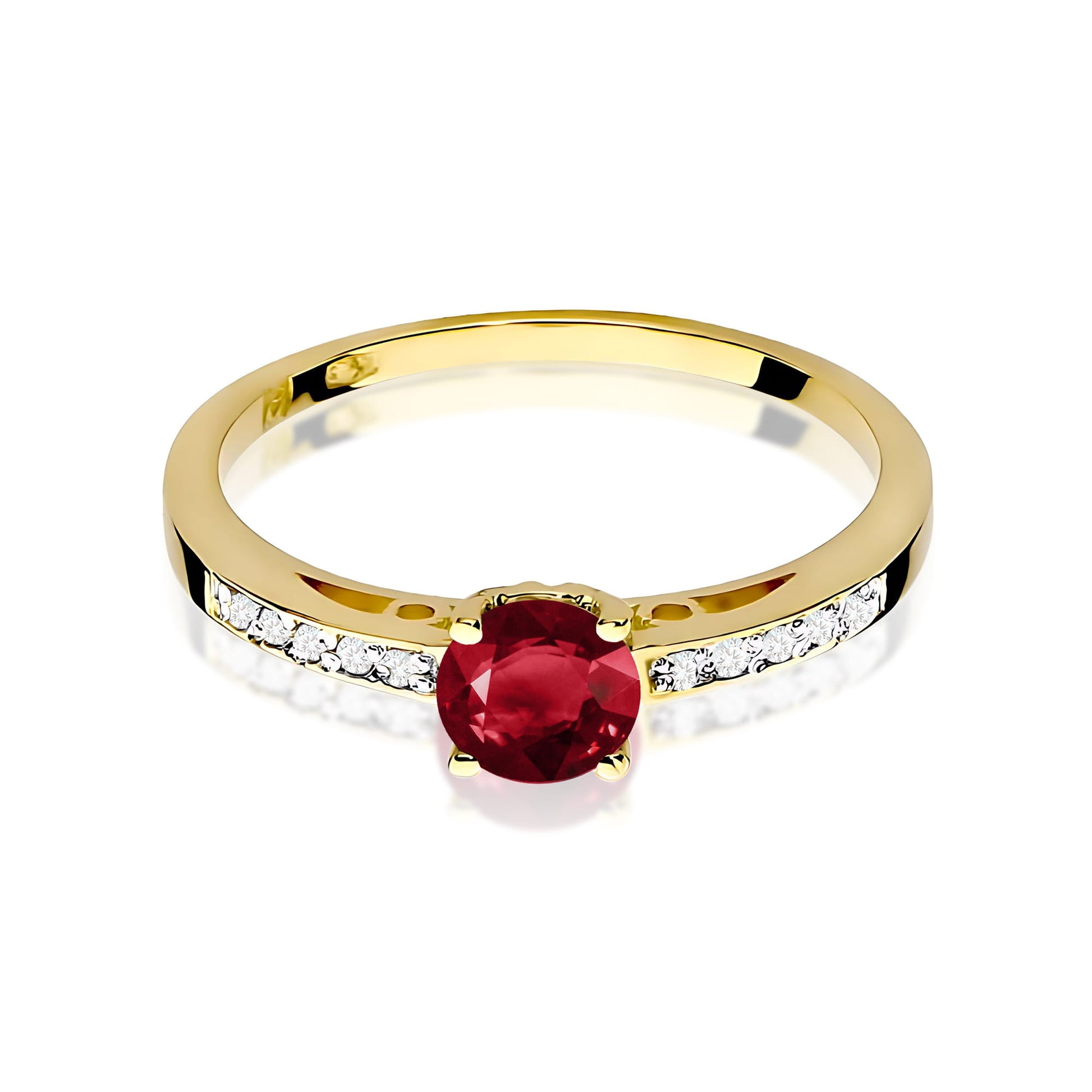 Inel Aur 9K cu Granat 0.60 ct si Diamante Naturale 0.05 ct
