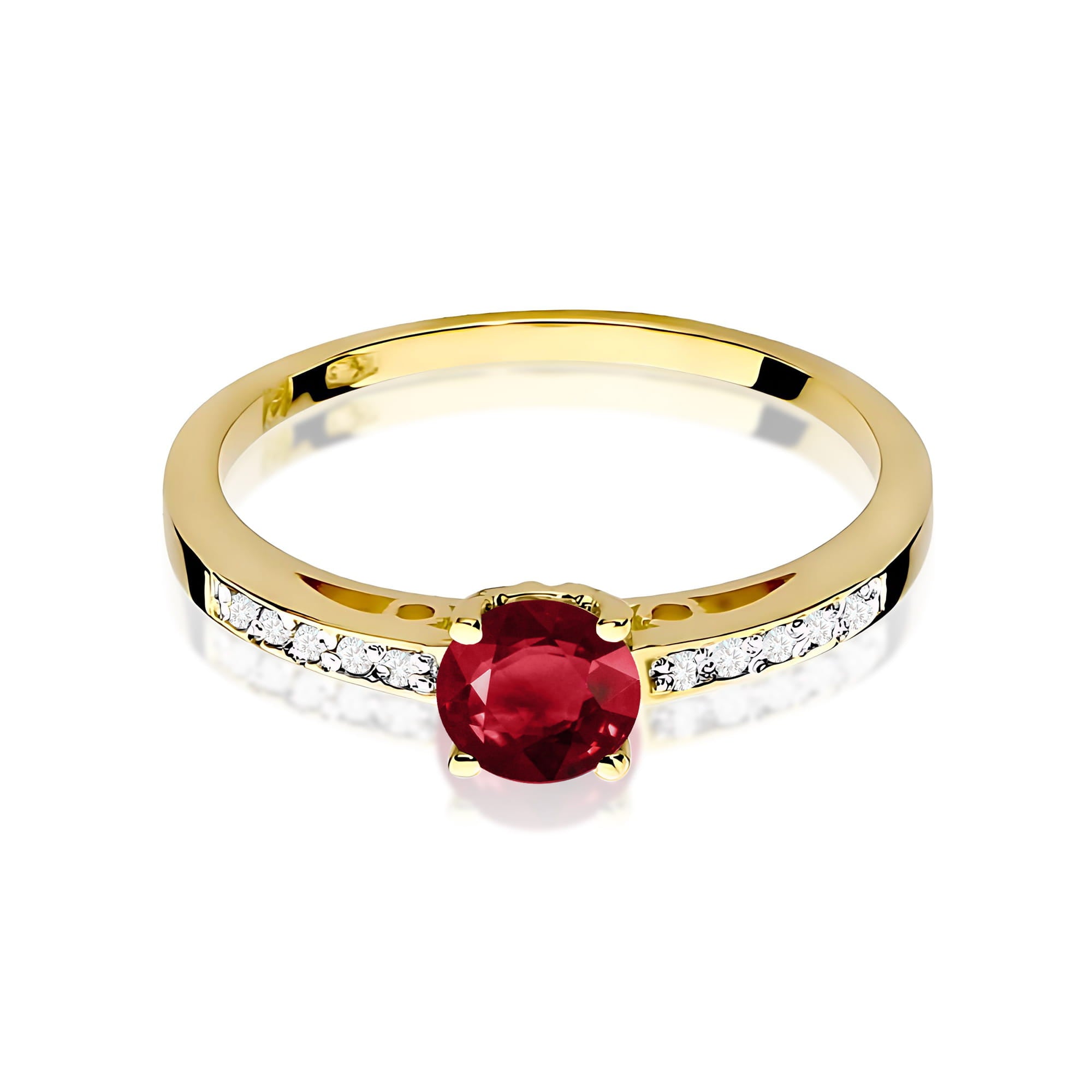 Inel Aur 9K cu Granat 0.60 ct si Diamante Naturale 0.05 ct