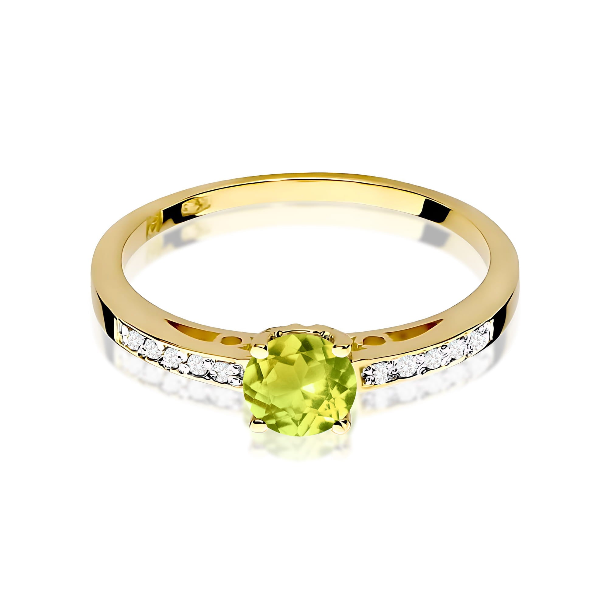 Inel Aur 9K cu Peridot 0.60 ct si Diamante Naturale 0.05 ct