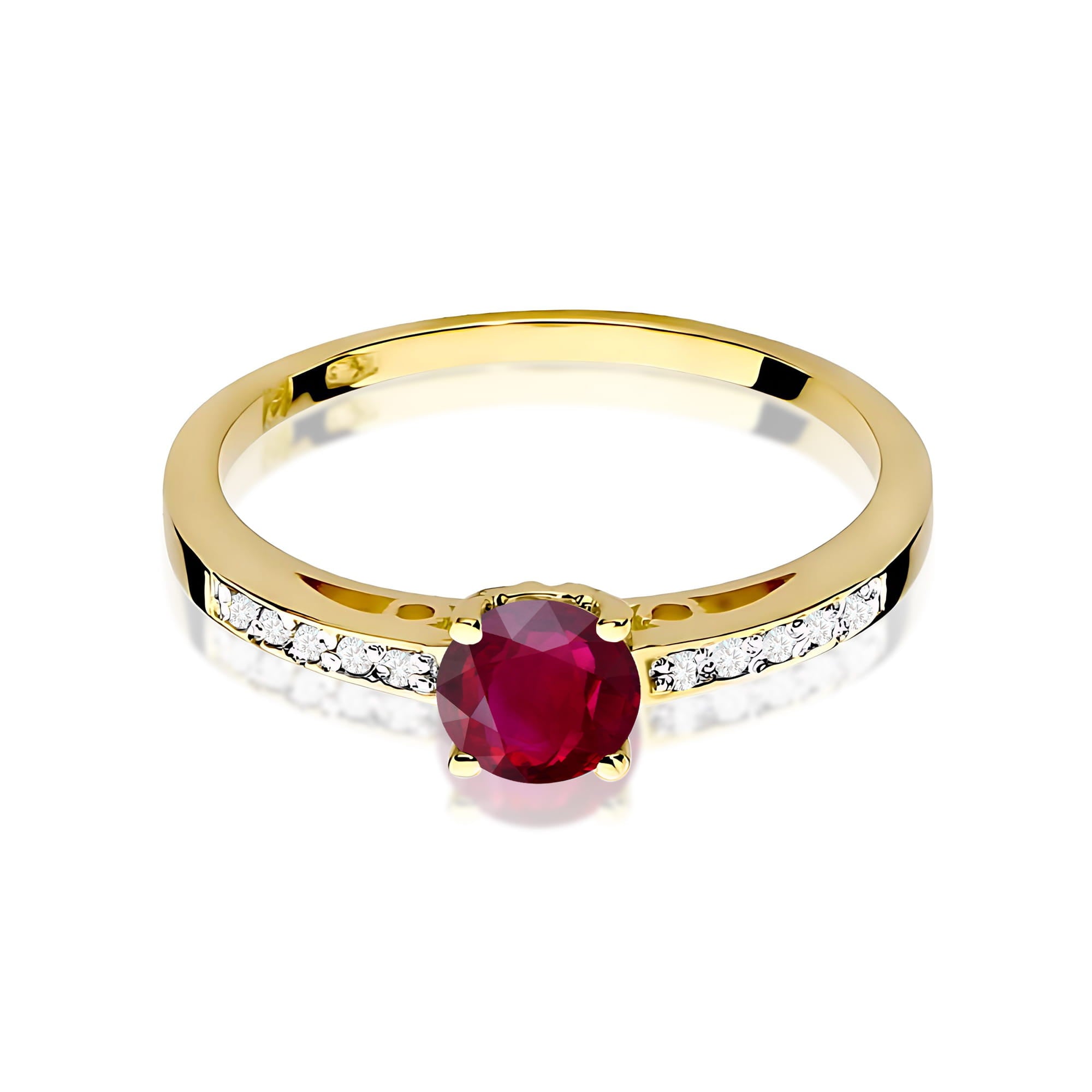 Inel Aur 9K cu Rubin 0.60 ct si Diamante Naturale 0.05 ct
