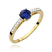Inel Aur 9K cu Safir 0.50 ct si Diamante Naturale 0.05 ct