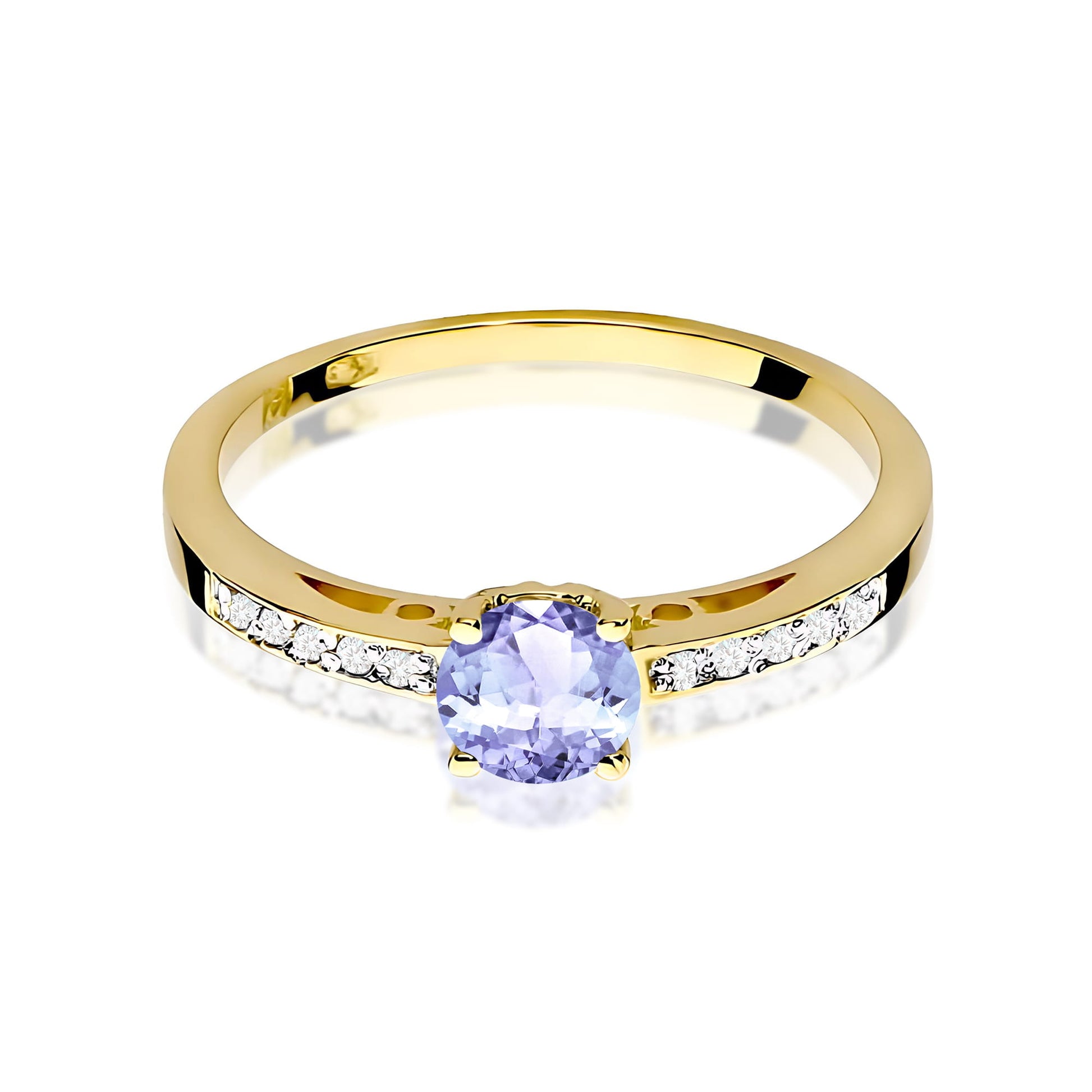 Inel Aur 9K cu Tanzanit 0.50 ct si Diamante Naturale 0.05 ct