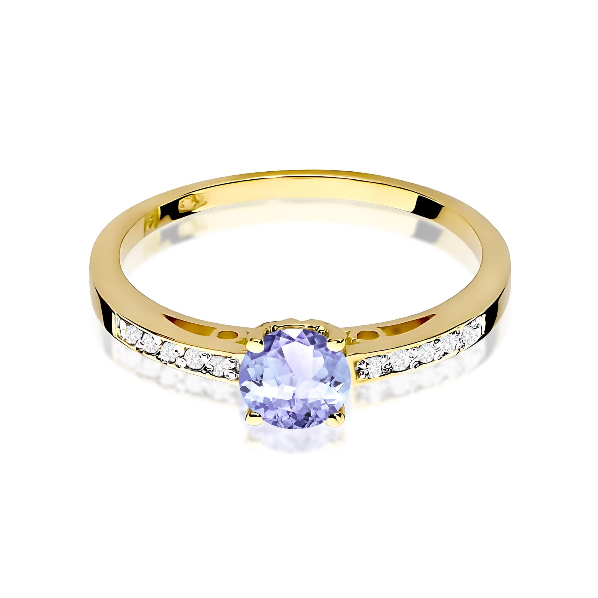 Inel Aur 9K cu Tanzanit 0.50 ct si Diamante Naturale 0.05 ct