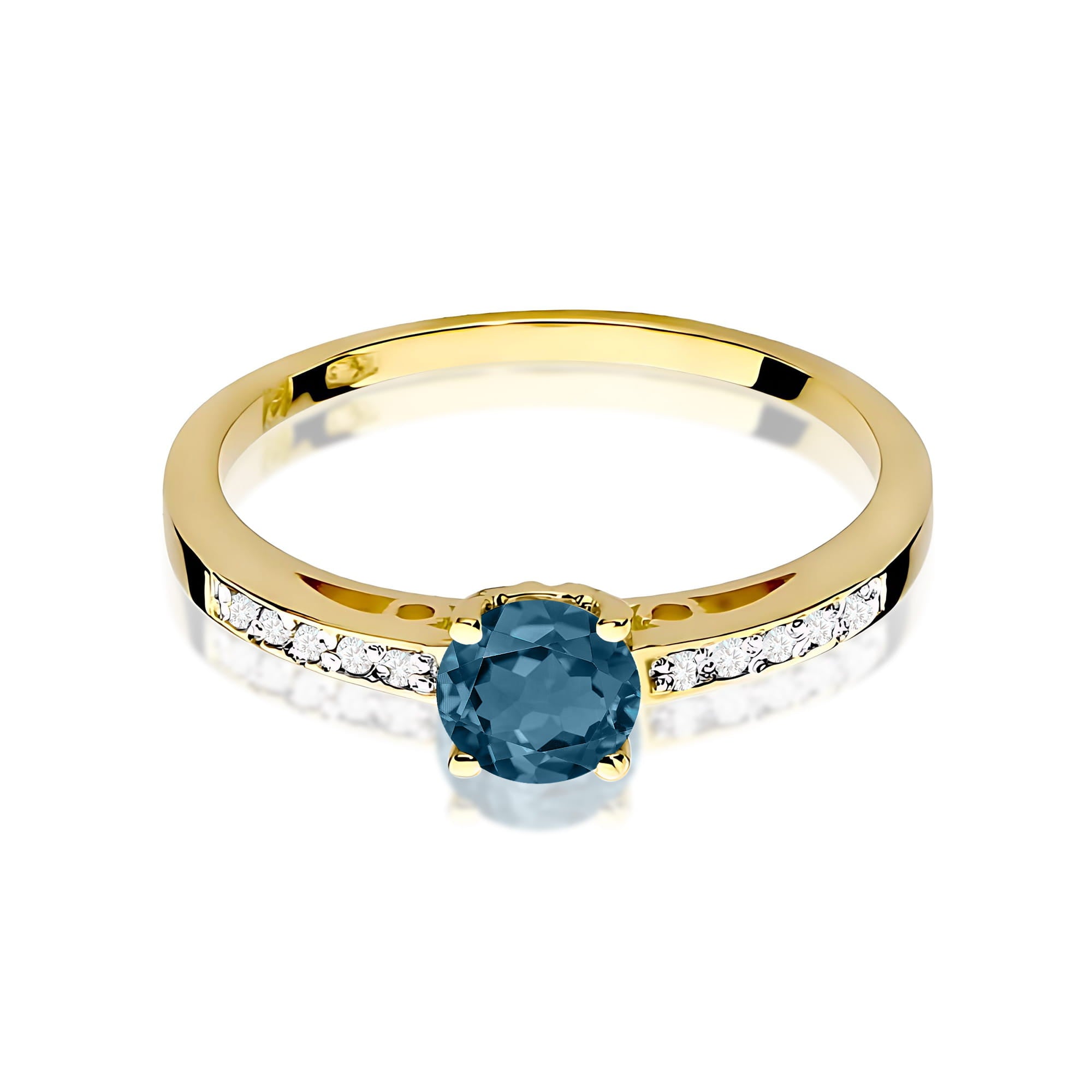 Inel Aur 9K cu Topaz London Blue 0.50 ct si Diamante Naturale 0.05 ct