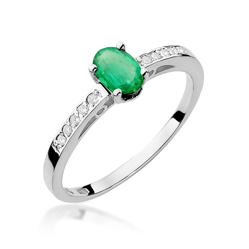Inel Aur 9K cu Smarald 0.40 ct si Diamante Naturale 0.05 ct