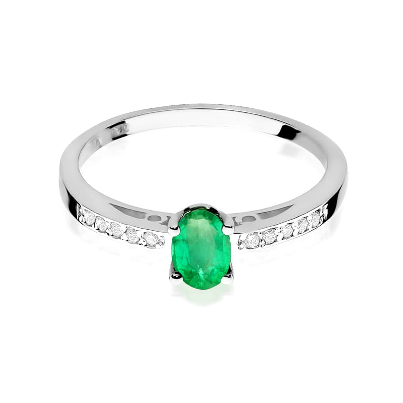 Inel Aur 9K cu Smarald 0.40 ct si Diamante Naturale 0.05 ct