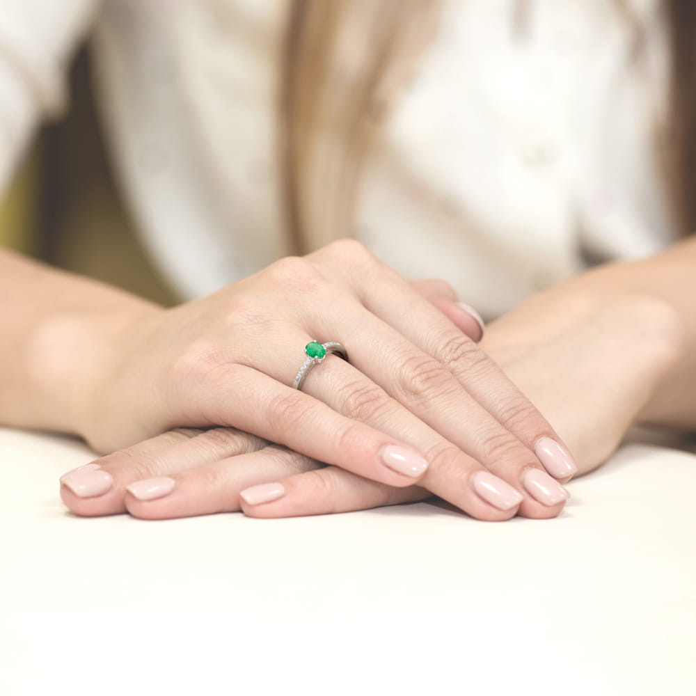 Inel Aur 9K cu Smarald 0.40 ct si Diamante Naturale 0.05 ct