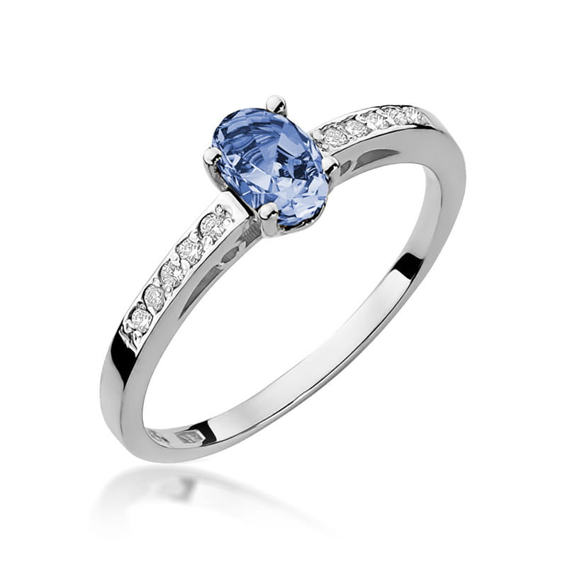 Inel Aur 9K cu Tanzanit 0.40 ct si Diamante Naturale 0.05 ct