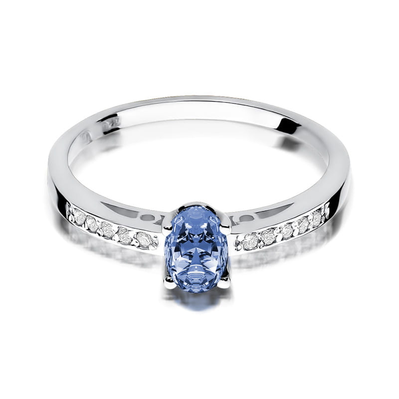 Inel Aur 9K cu Tanzanit 0.40 ct si Diamante Naturale 0.05 ct