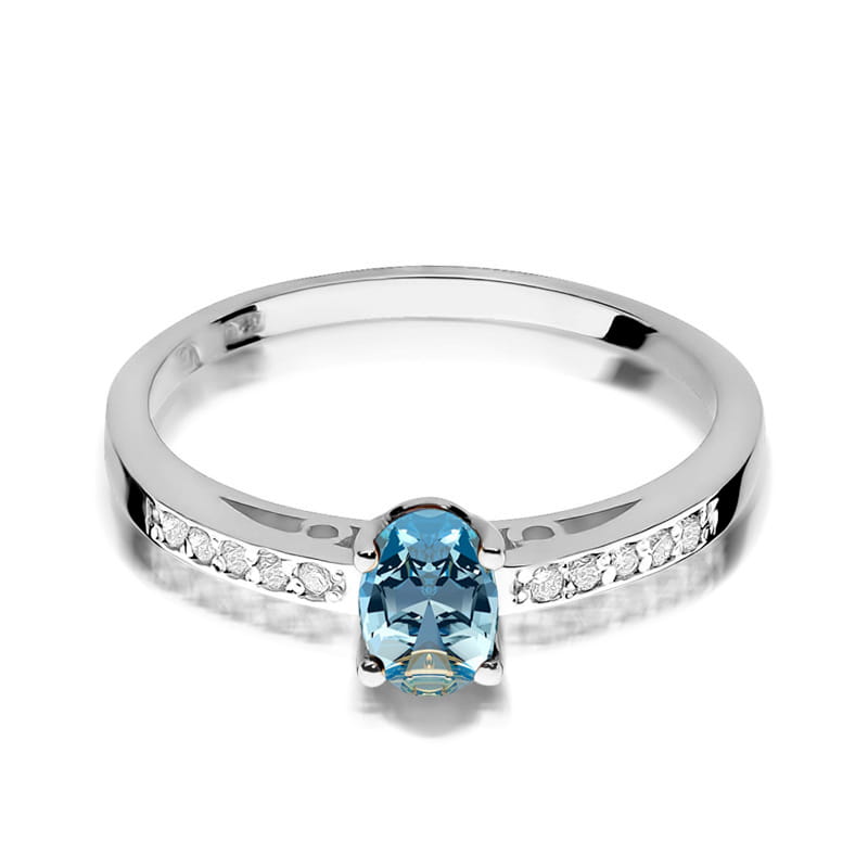 Inel Aur 9K cu Topaz Swiss 0.50 ct si Diamante Naturale 0.05 ct