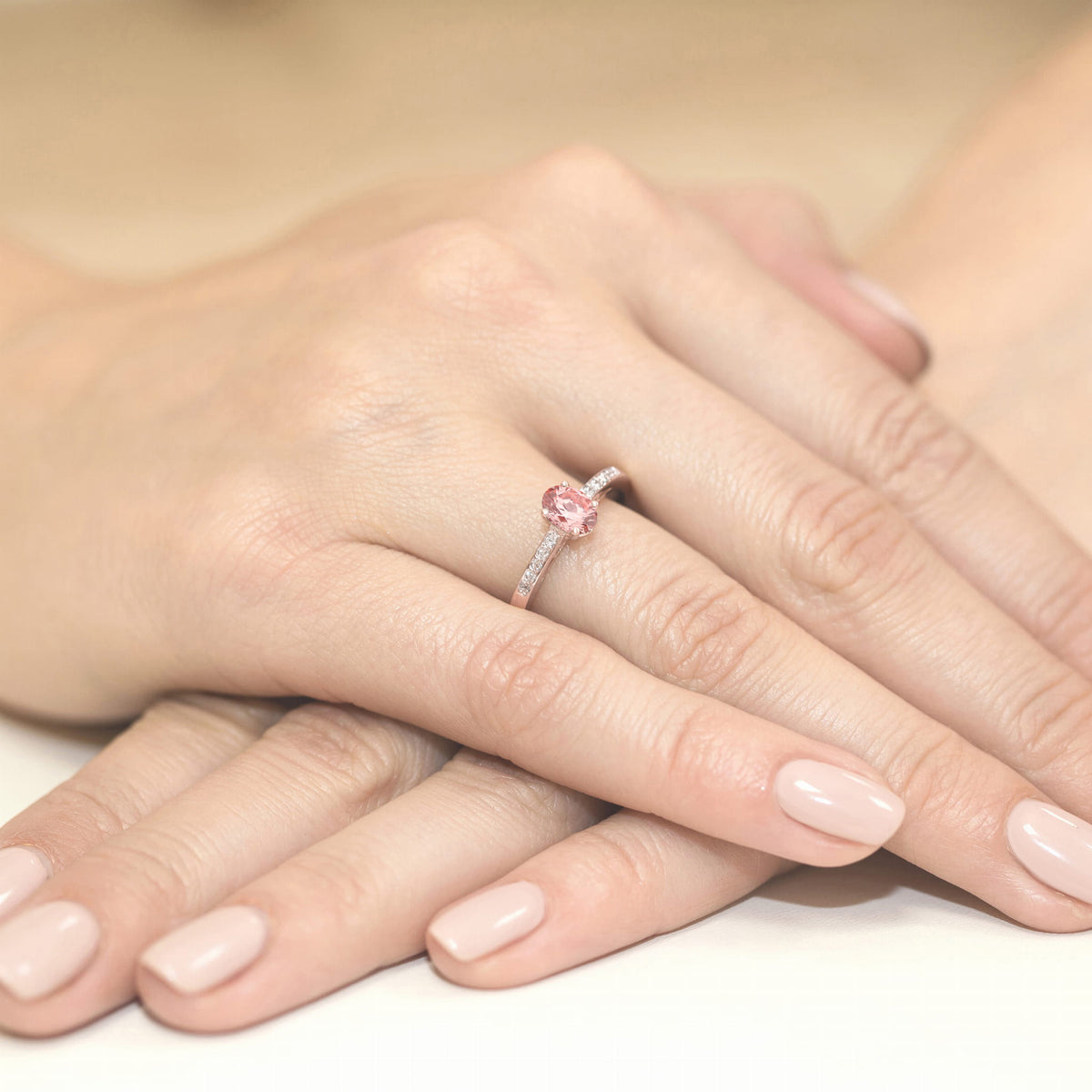 Inel Aur 14K cu Diamante Roz de Laborator 0.55 ct