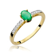 Inel Aur 9K cu Smarald 0.40 ct si Diamante Naturale 0.05 ct