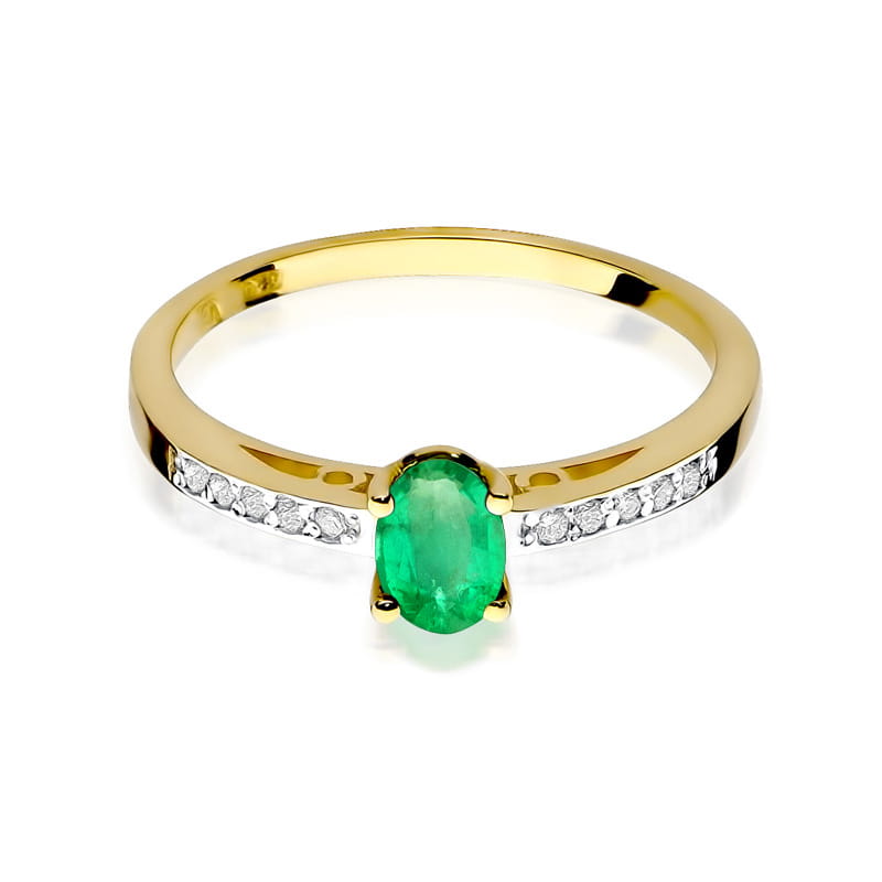 Inel Aur 9K cu Smarald 0.40 ct si Diamante Naturale 0.05 ct