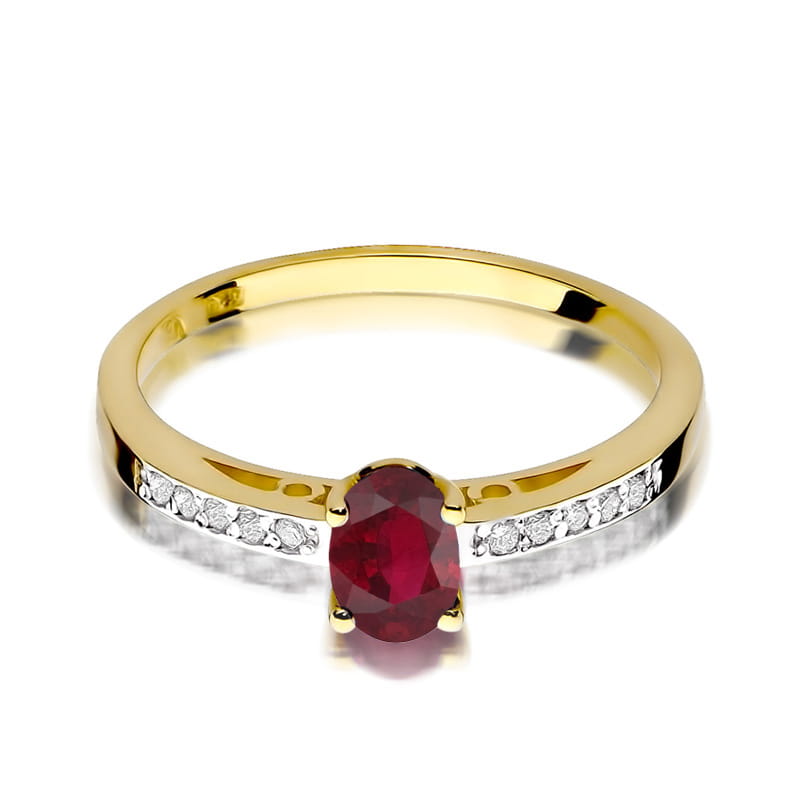 Inel Aur 9K cu Rhodolite 0.50 ct si Diamante Naturale 0.05 ct